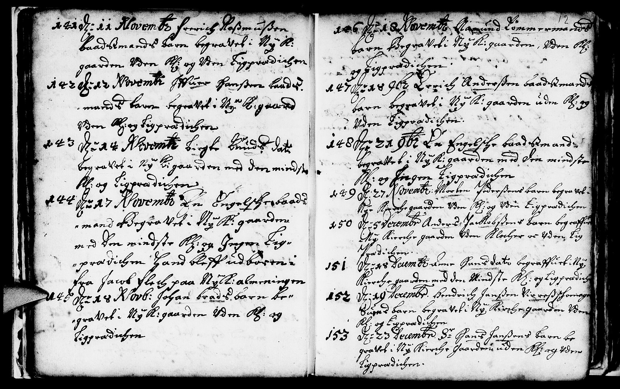 Nykirken Sokneprestembete, AV/SAB-A-77101/H/Haa/L0009: Parish register (official) no. A 9, 1689-1759, p. 12