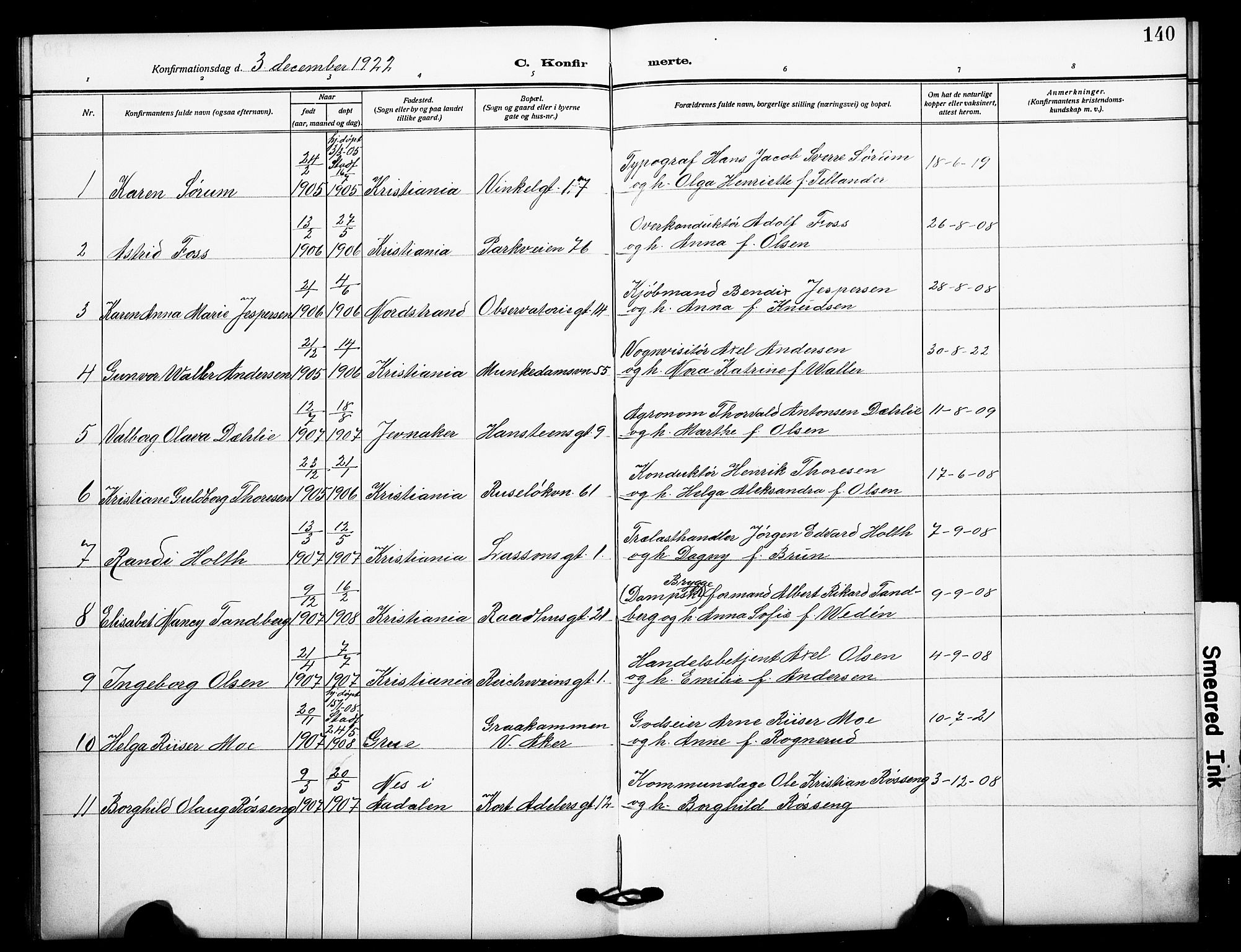 Johannes prestekontor Kirkebøker, AV/SAO-A-10852/F/Fa/L0011: Parish register (official) no. 11, 1908-1921, p. 140