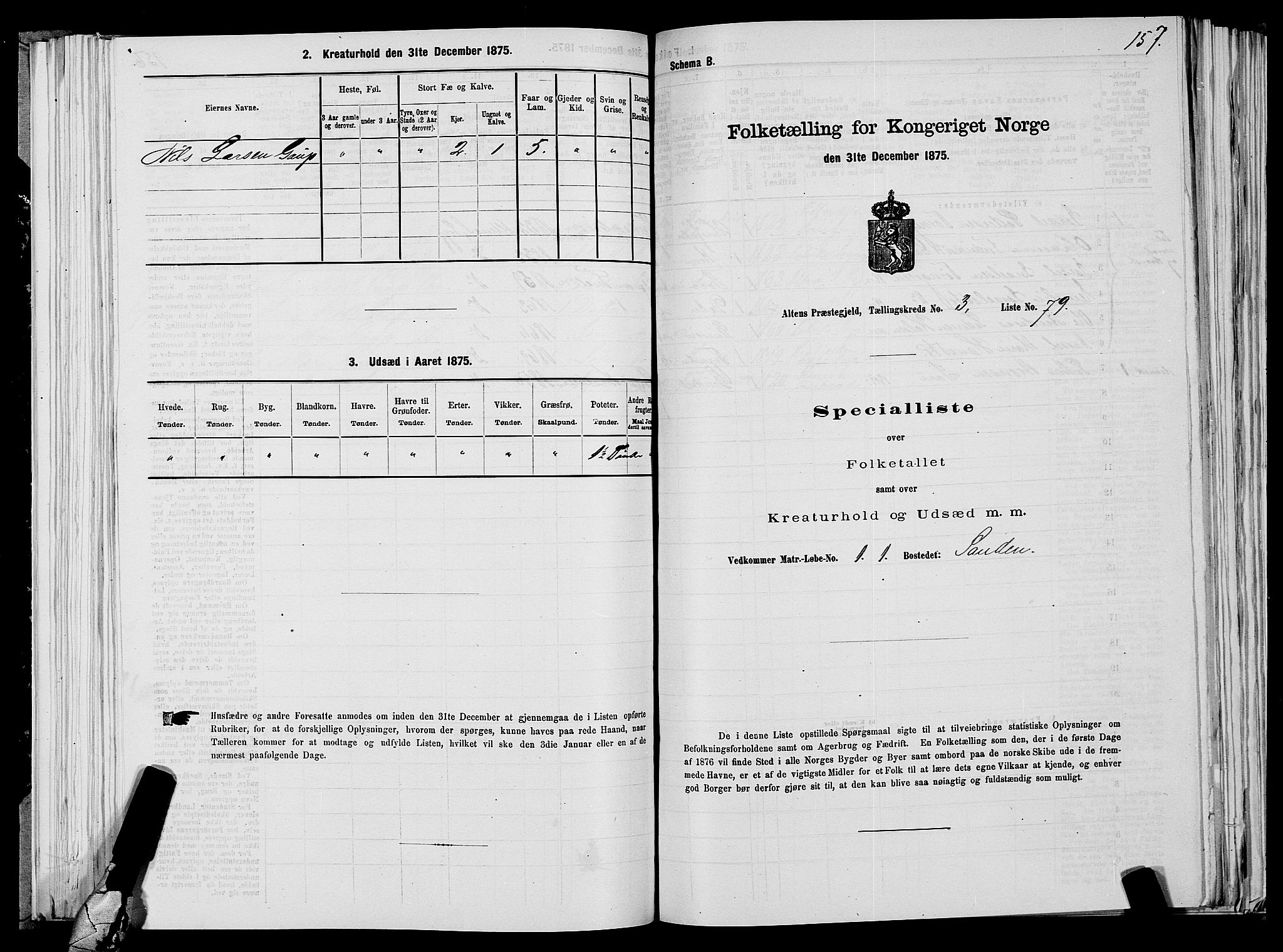 SATØ, 1875 census for 2012P Alta, 1875, p. 2157