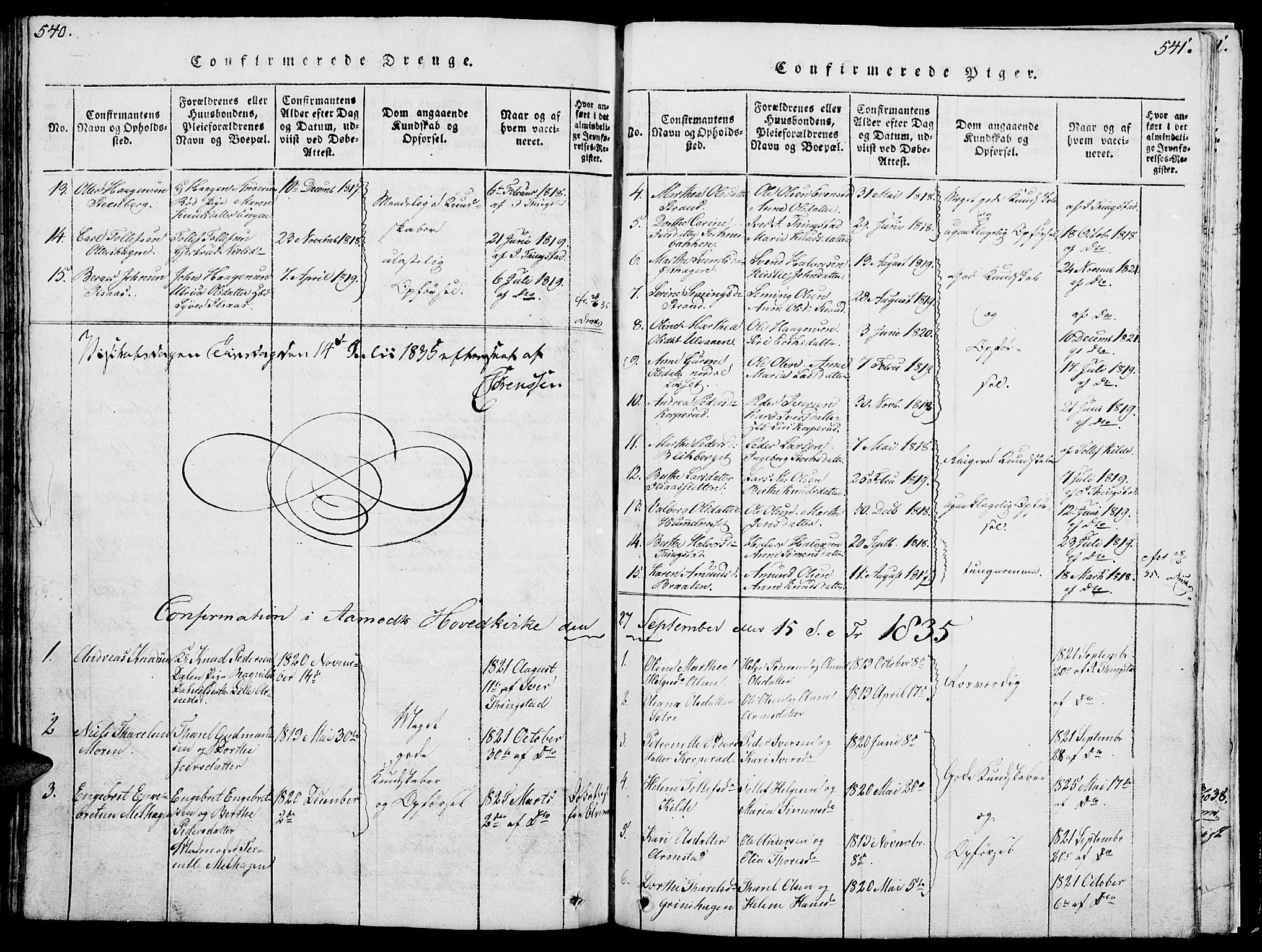 Åmot prestekontor, Hedmark, AV/SAH-PREST-056/H/Ha/Hab/L0001: Parish register (copy) no. 1, 1815-1847, p. 540-541