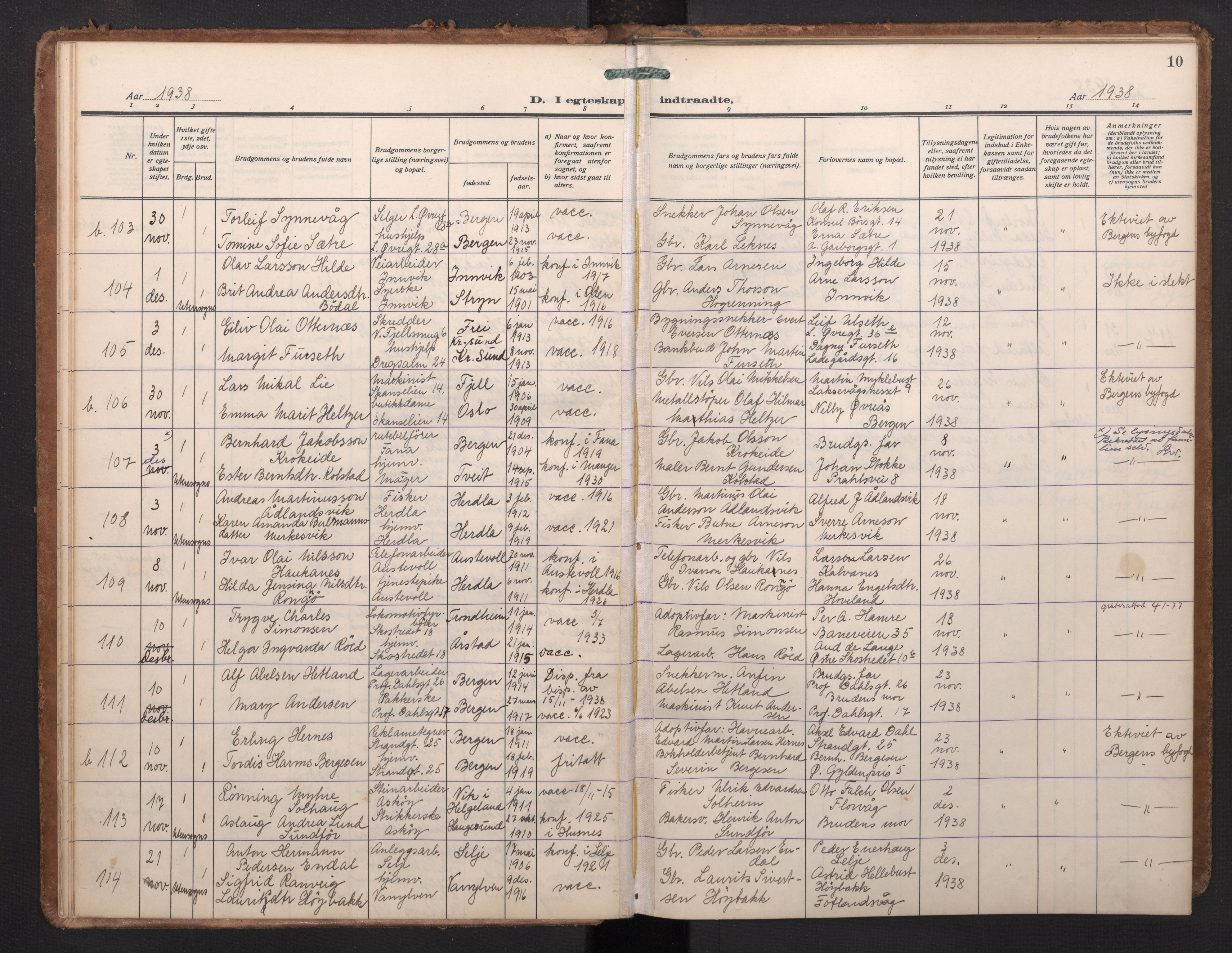 Korskirken sokneprestembete, AV/SAB-A-76101/H/Haa/L0040: Parish register (official) no. D 7, 1938-1952, p. 9b-10a