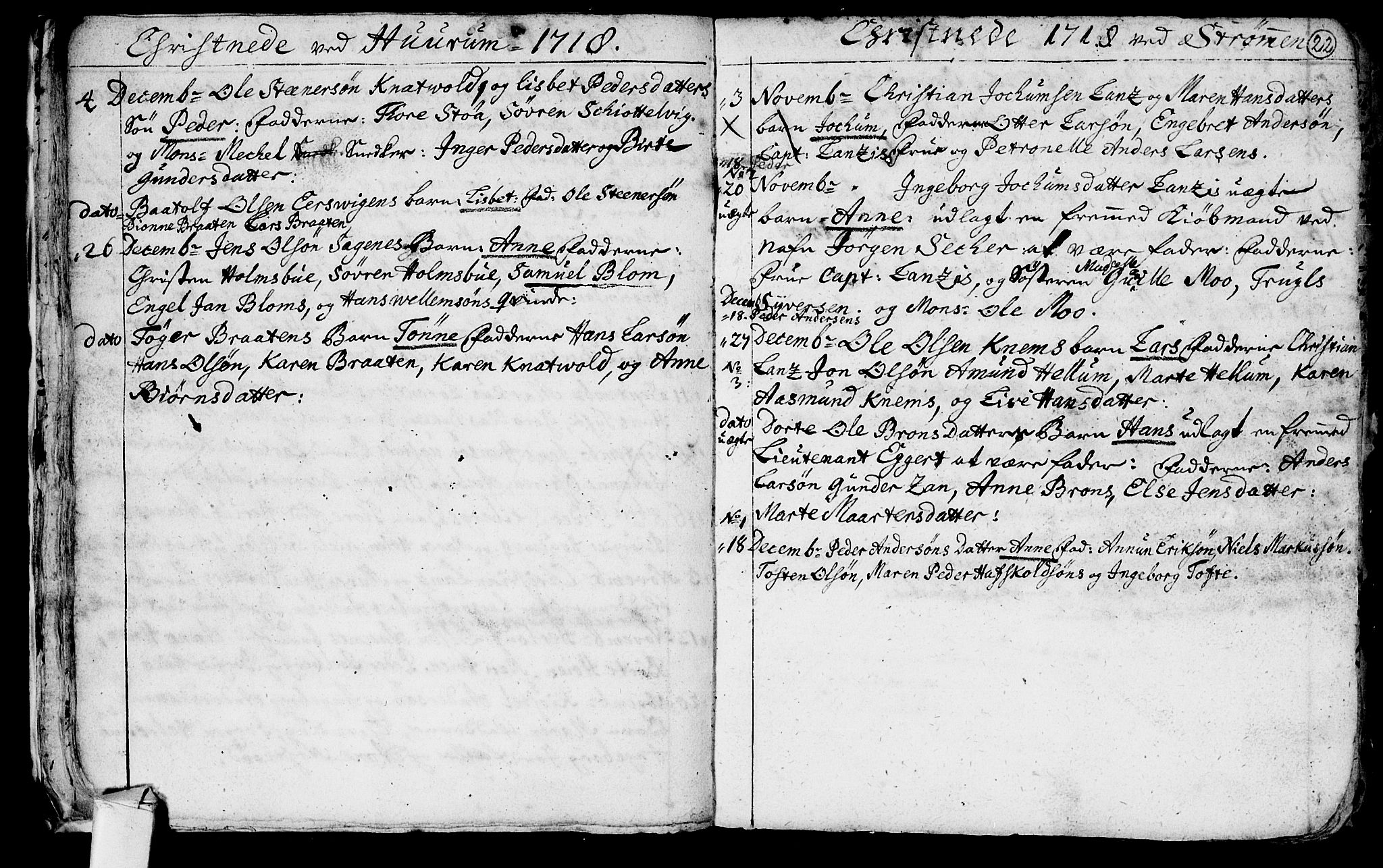 Hurum kirkebøker, AV/SAKO-A-229/F/Fa/L0001: Parish register (official) no. 1, 1715-1732, p. 22