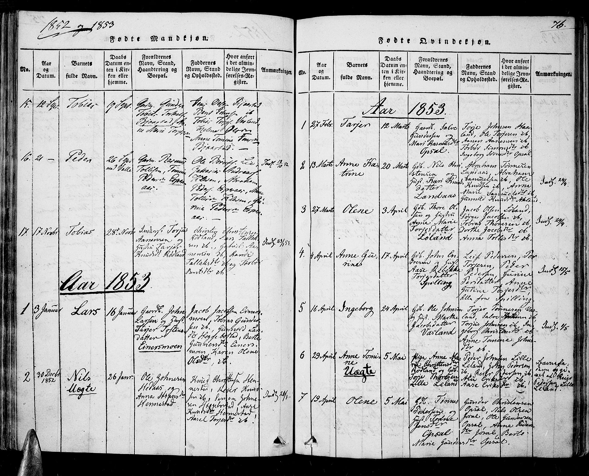 Nord-Audnedal sokneprestkontor, SAK/1111-0032/F/Fa/Fab/L0001: Parish register (official) no. A 1, 1816-1858, p. 76