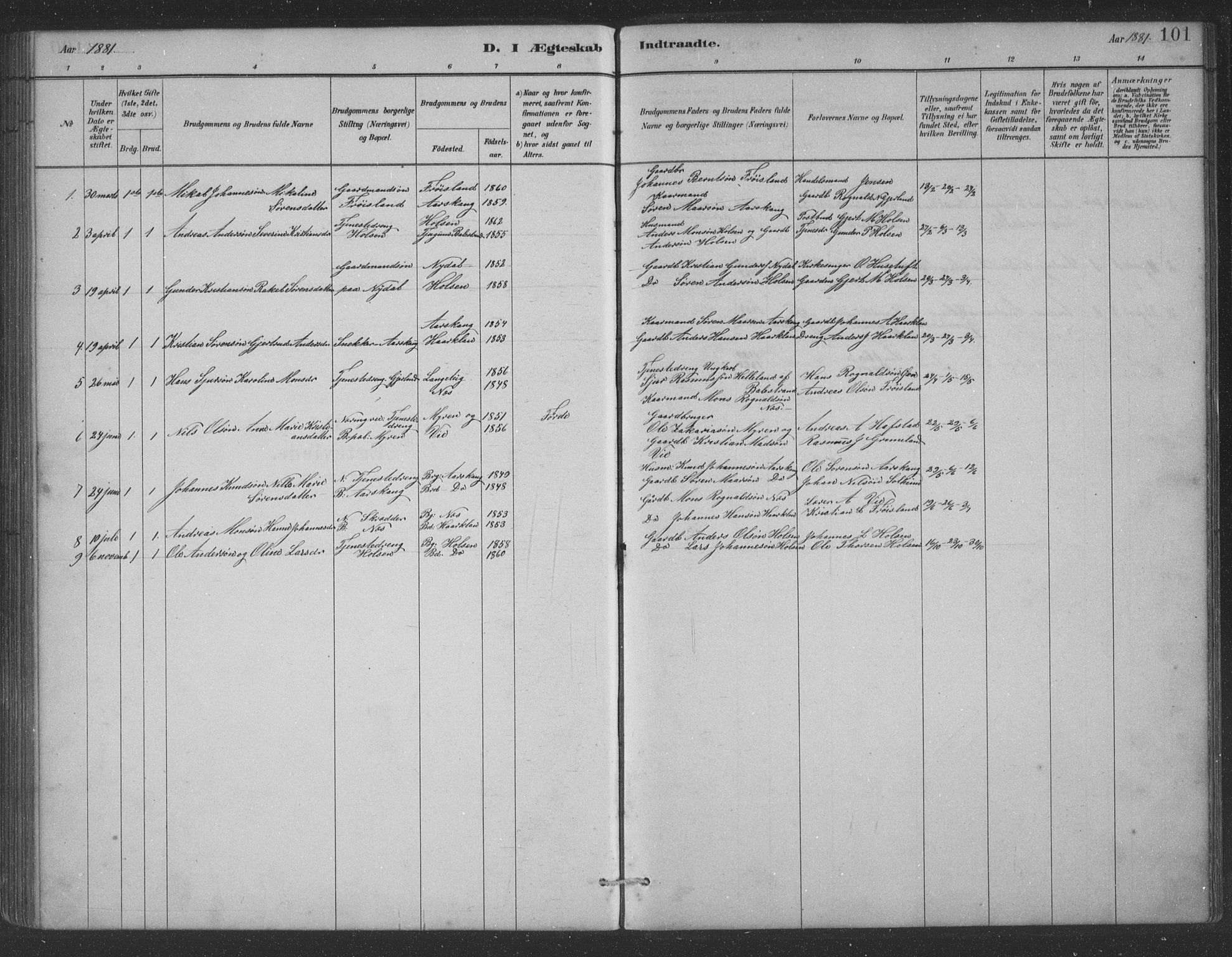 Førde sokneprestembete, SAB/A-79901/H/Hab/Habc/L0002: Parish register (copy) no. C 2, 1881-1911, p. 101