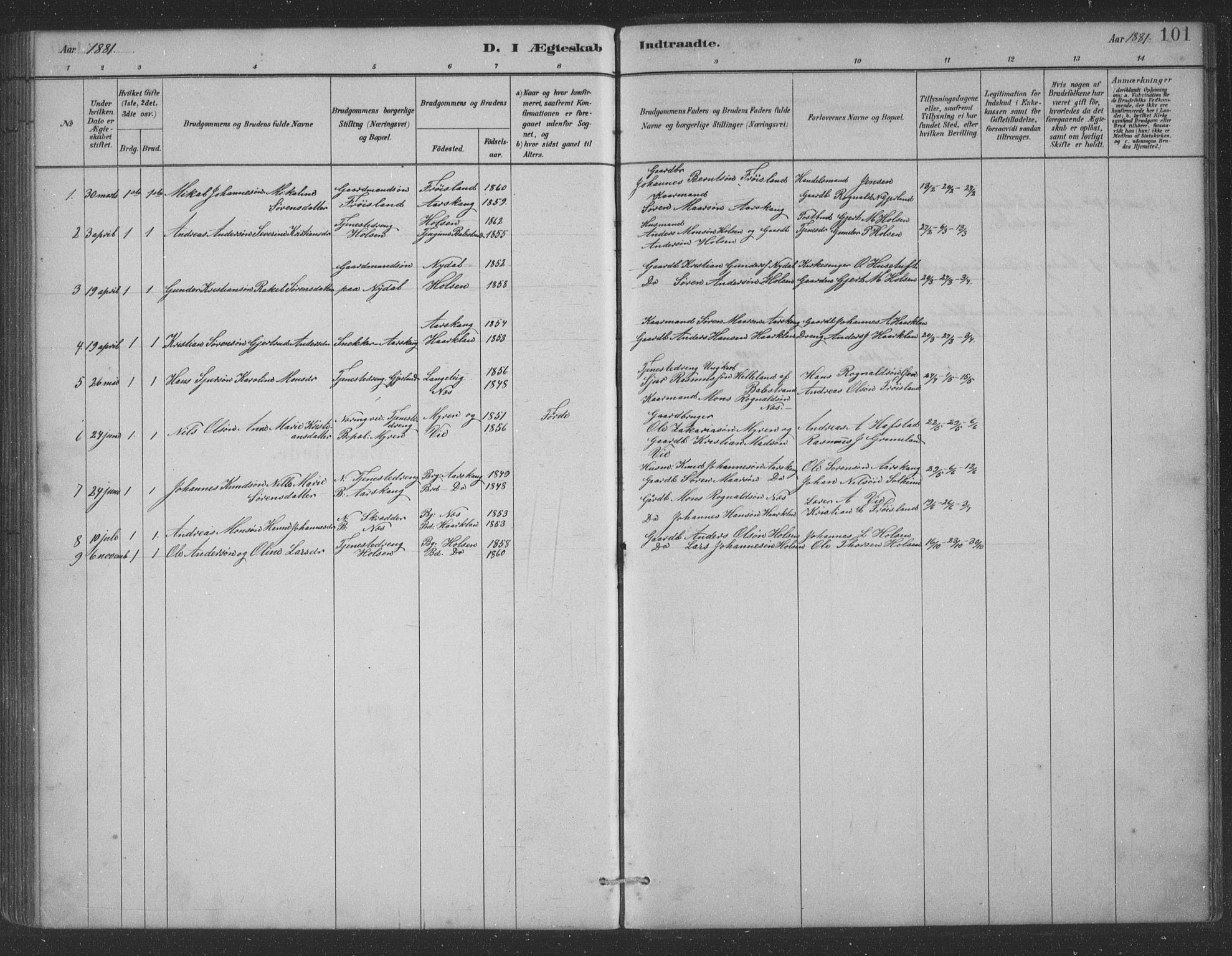 Førde sokneprestembete, AV/SAB-A-79901/H/Hab/Habc/L0002: Parish register (copy) no. C 2, 1881-1911, p. 101