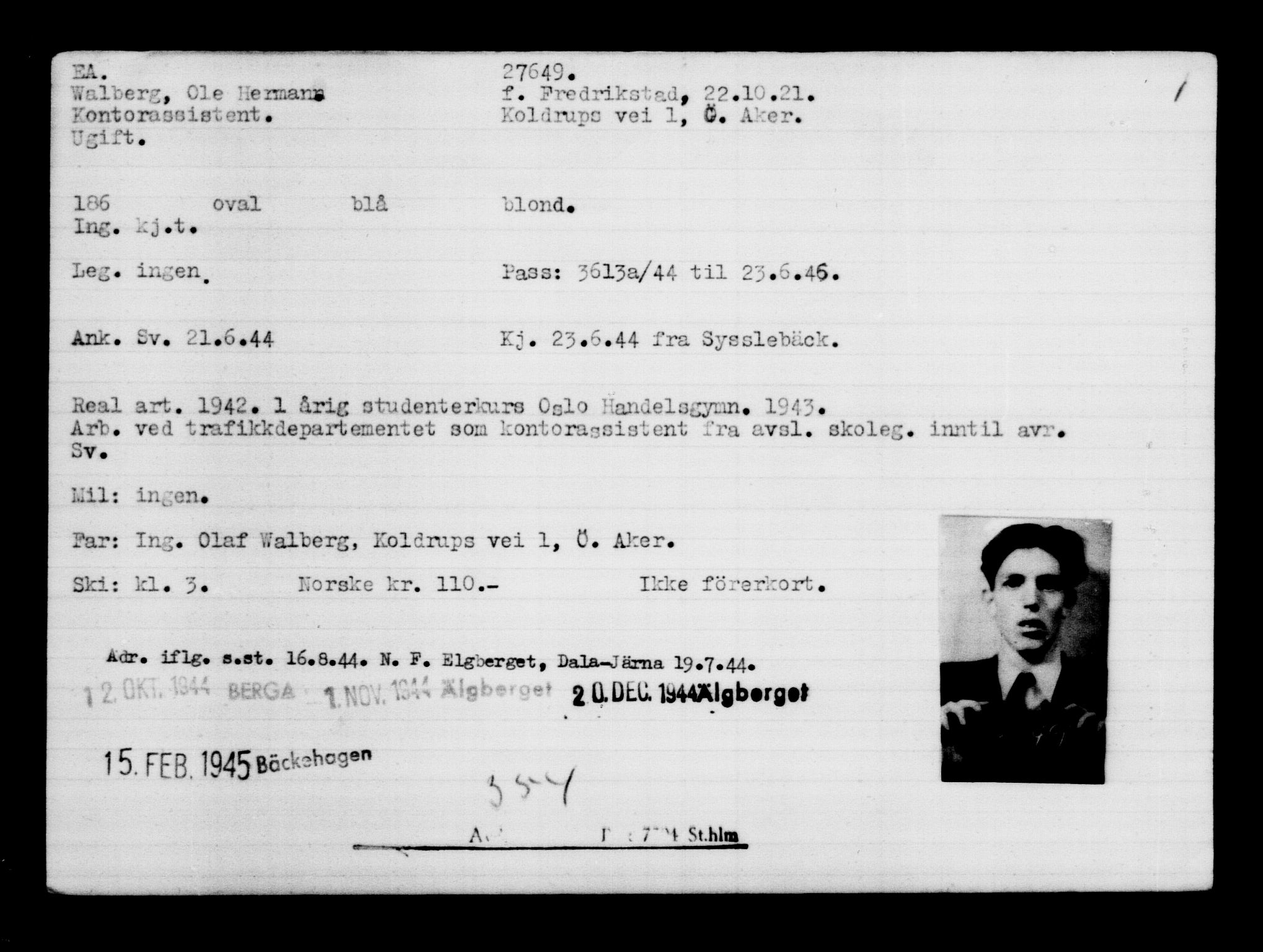 Den Kgl. Norske Legasjons Flyktningskontor, AV/RA-S-6753/V/Va/L0011: Kjesäterkartoteket.  Flyktningenr. 25300-28349, 1940-1945, p. 2500