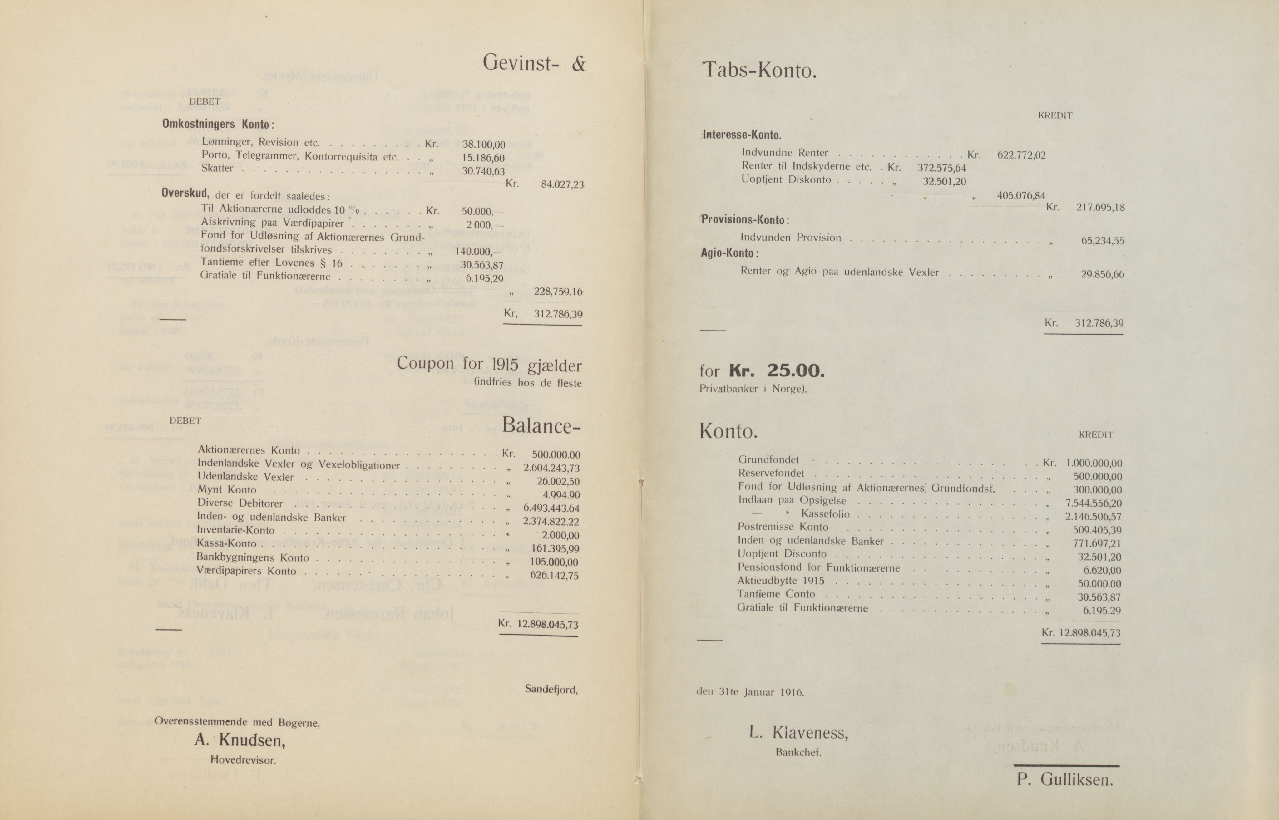 Privatbanken i Sandefjord AS, VEMU/ARS-A-1256/X/L0001: Årsberetninger, 1912-1929, p. 29