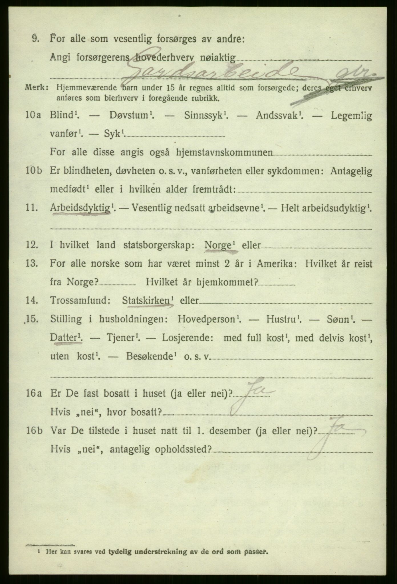 SAB, 1920 census for Evanger, 1920, p. 1922