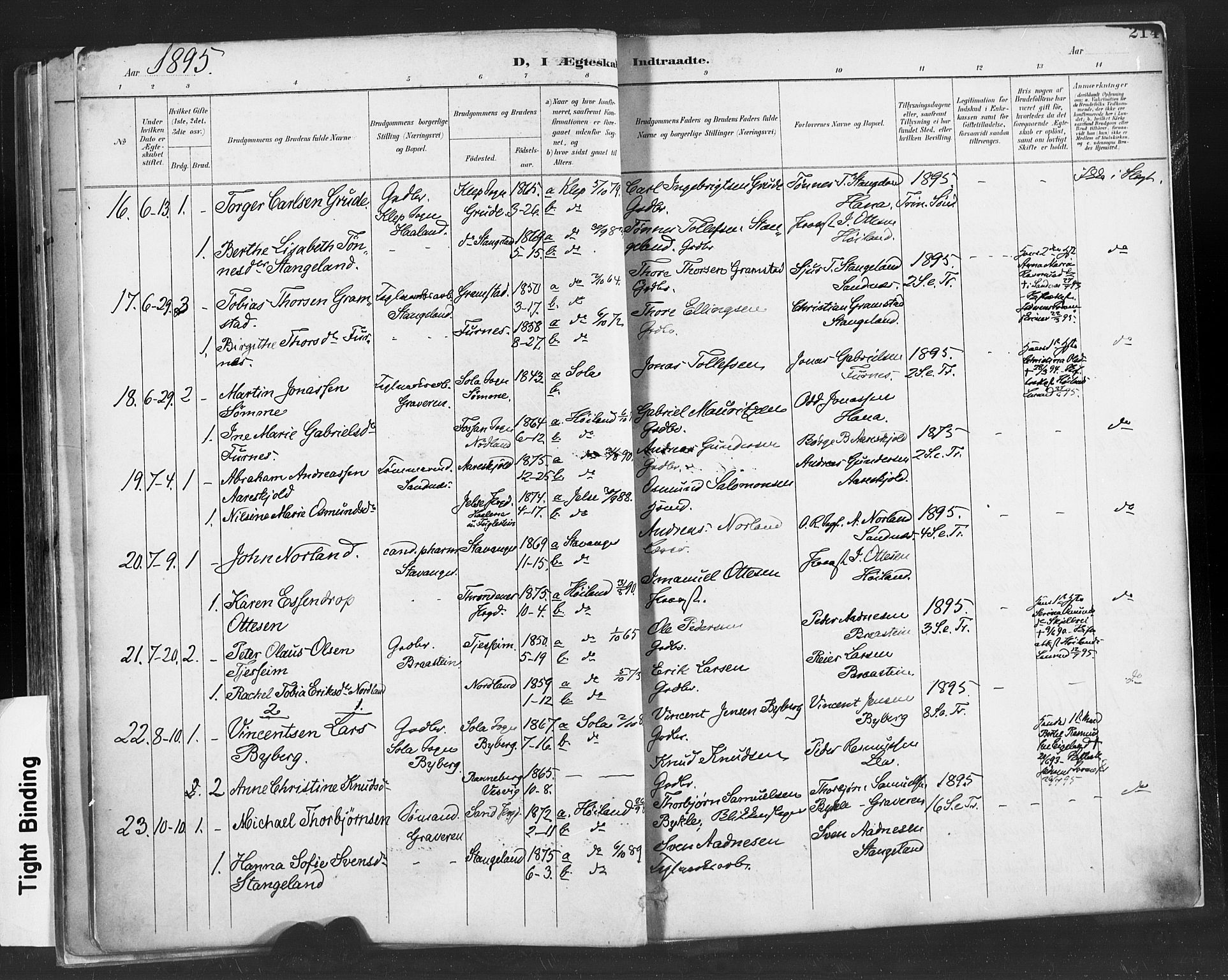 Høyland sokneprestkontor, AV/SAST-A-101799/001/30BA/L0013: Parish register (official) no. A 13.1, 1889-1898, p. 214