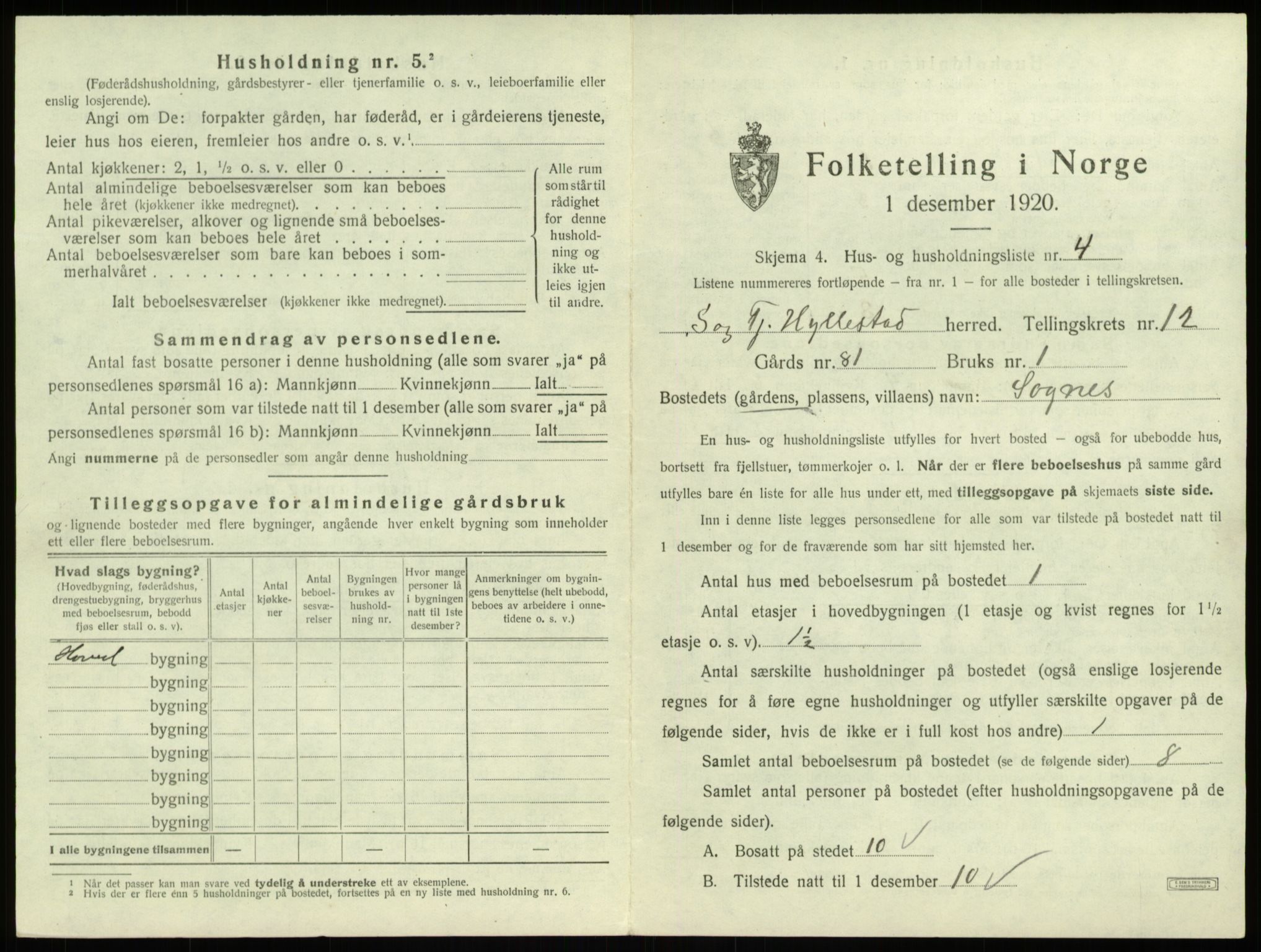 SAB, 1920 census for Hyllestad, 1920, p. 682