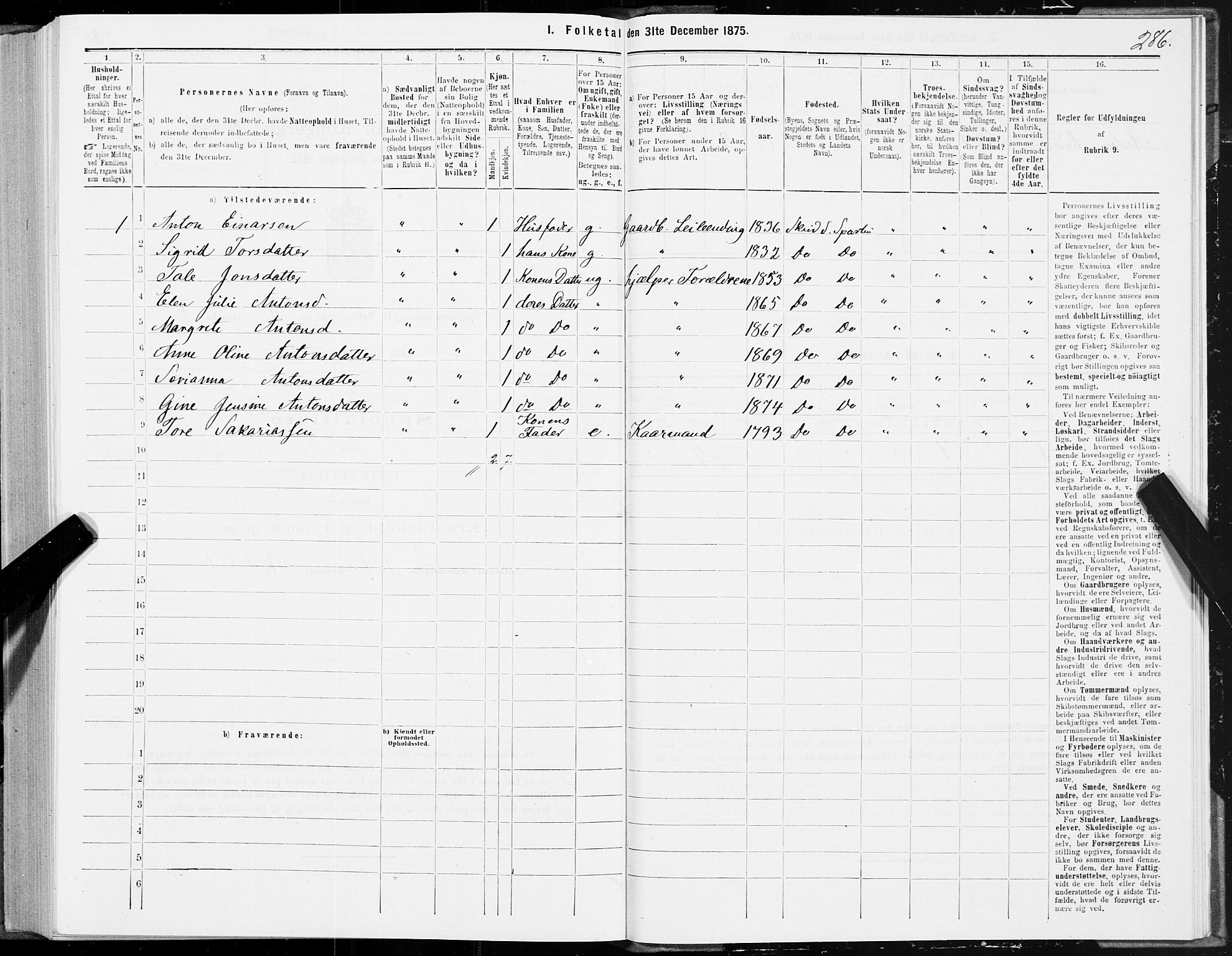 SAT, 1875 census for 1731P Sparbu, 1875, p. 5286