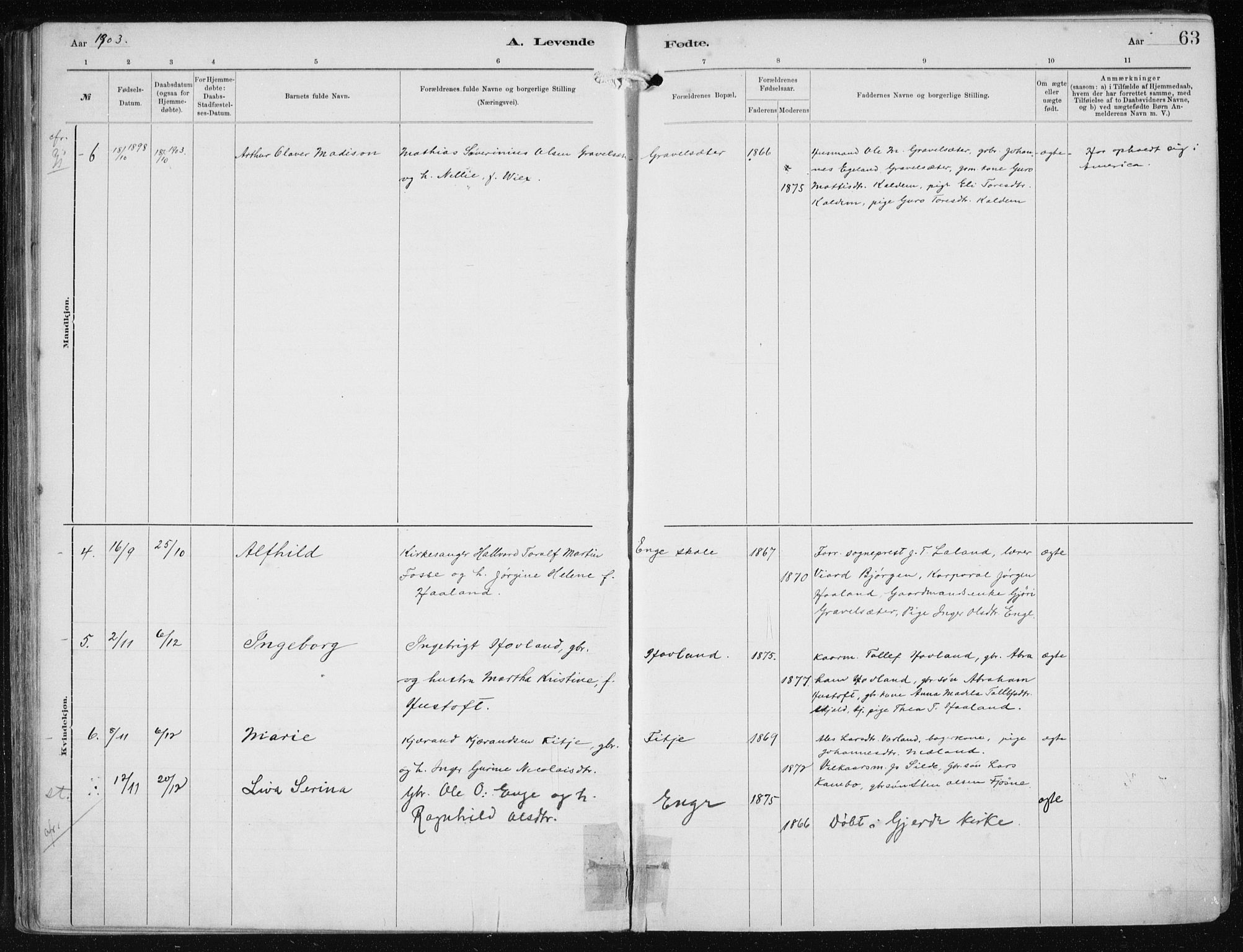 Etne sokneprestembete, AV/SAB-A-75001/H/Haa: Parish register (official) no. B  1, 1879-1919, p. 63