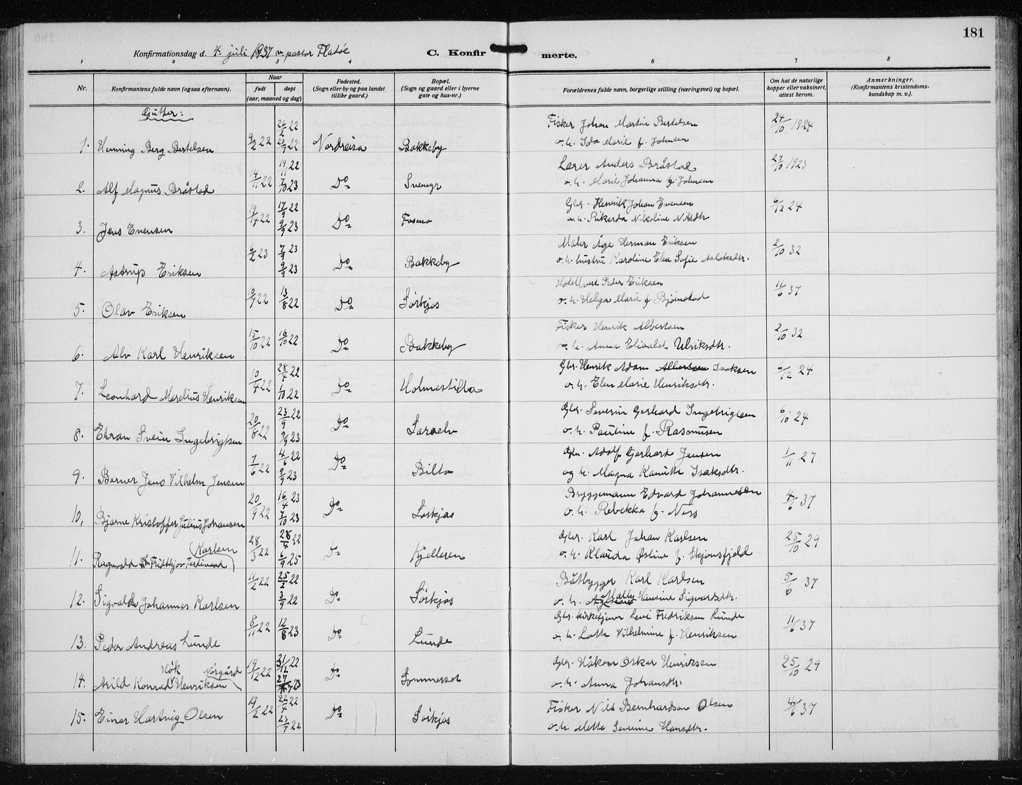 Skjervøy sokneprestkontor, SATØ/S-1300/H/Ha/Hab/L0023klokker: Parish register (copy) no. 23, 1927-1943, p. 181