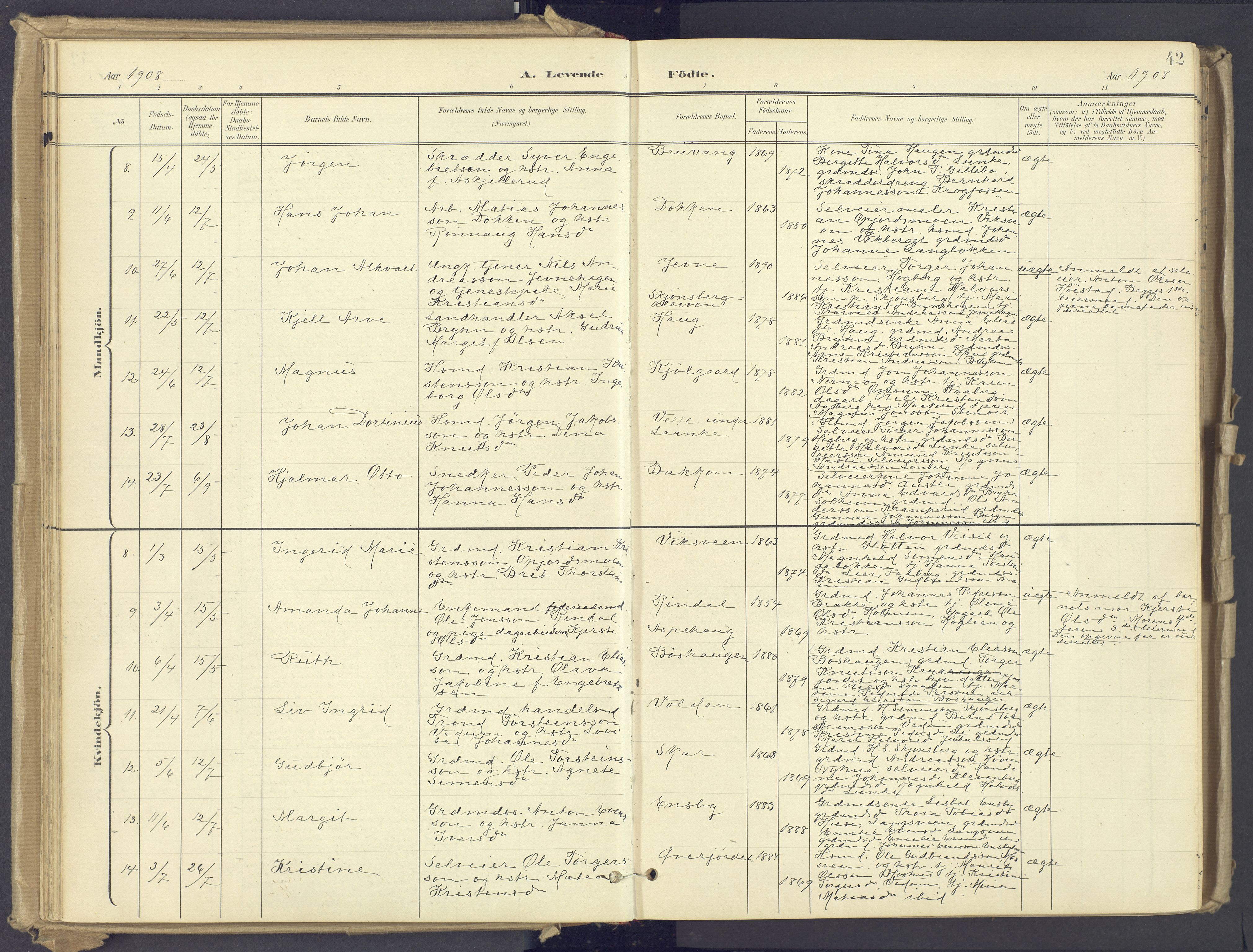 Øyer prestekontor, SAH/PREST-084/H/Ha/Haa/L0012: Parish register (official) no. 12, 1897-1920, p. 42