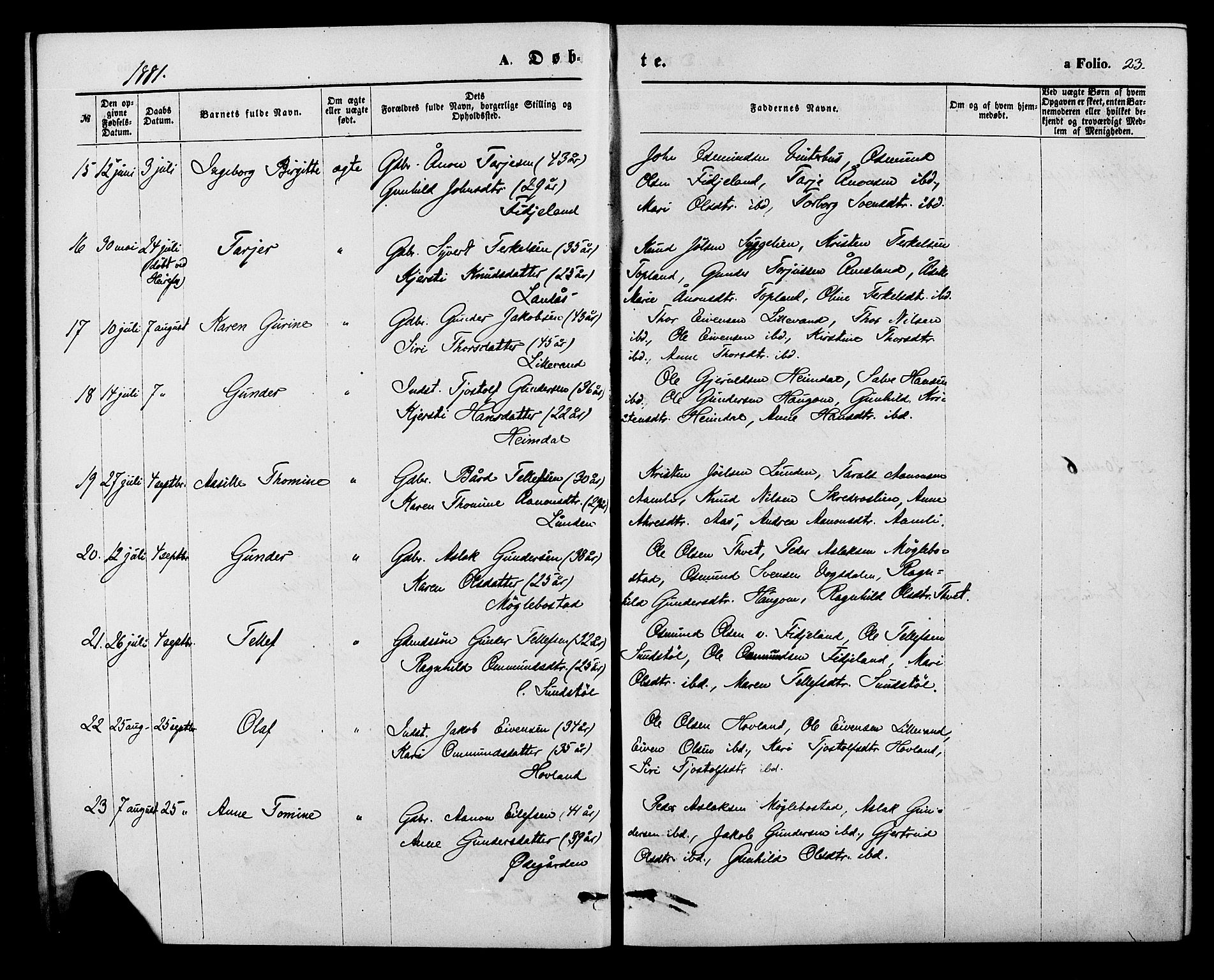 Herefoss sokneprestkontor, AV/SAK-1111-0019/F/Fa/Fab/L0003: Parish register (official) no. A 3, 1875-1886, p. 23