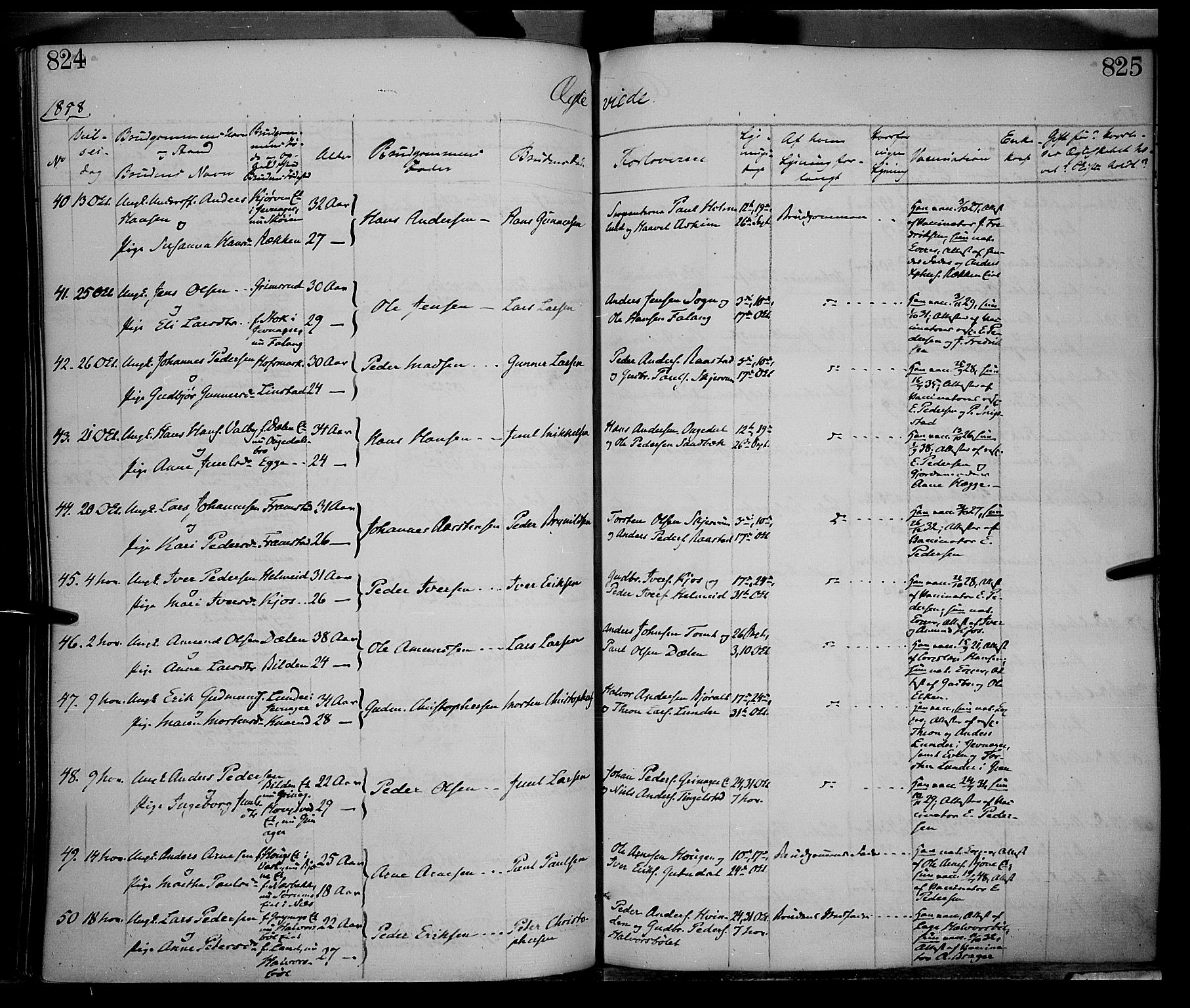 Gran prestekontor, AV/SAH-PREST-112/H/Ha/Haa/L0012: Parish register (official) no. 12, 1856-1874, p. 824-825