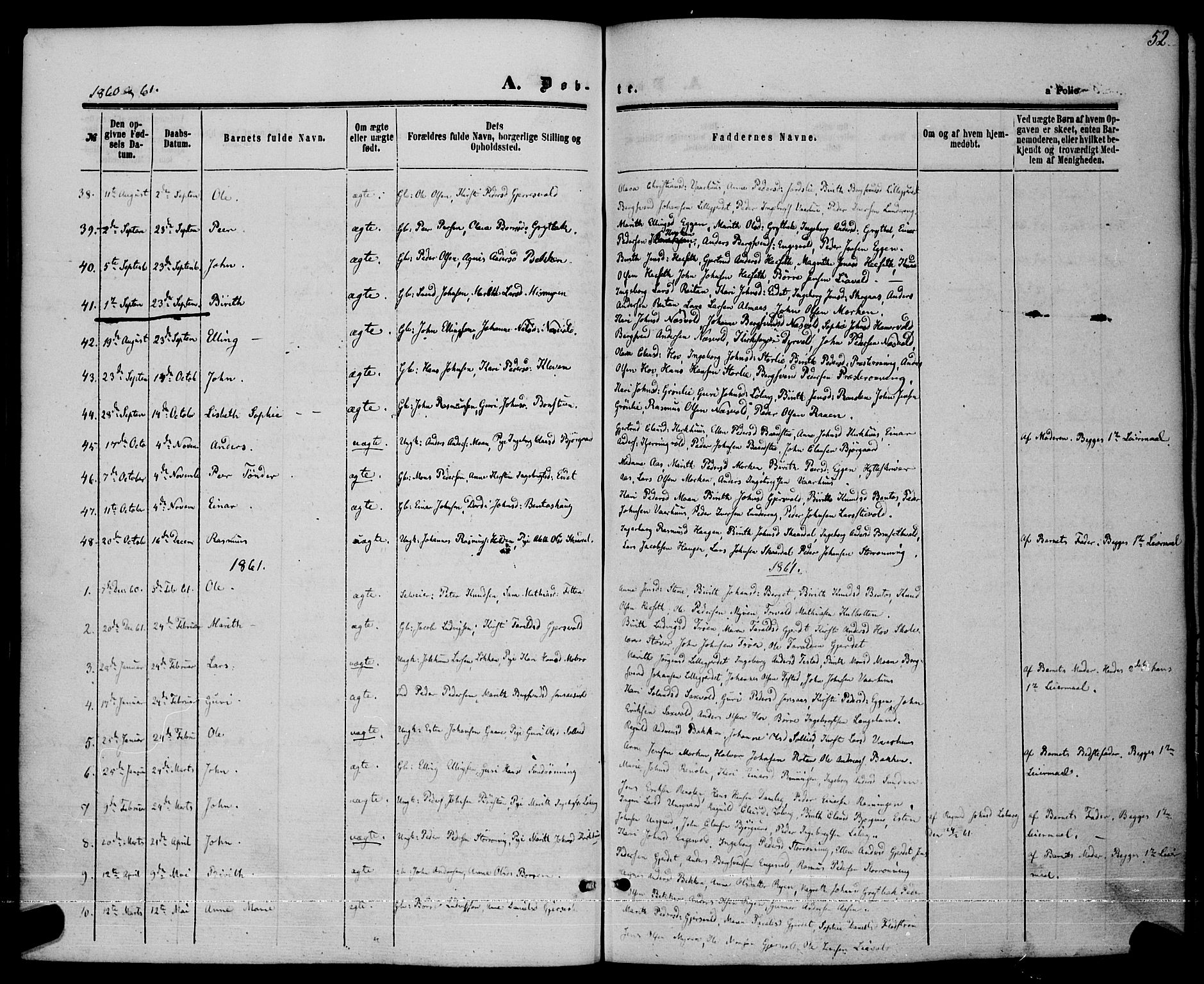 Ministerialprotokoller, klokkerbøker og fødselsregistre - Sør-Trøndelag, SAT/A-1456/685/L0968: Parish register (official) no. 685A07 /3, 1860-1869, p. 52