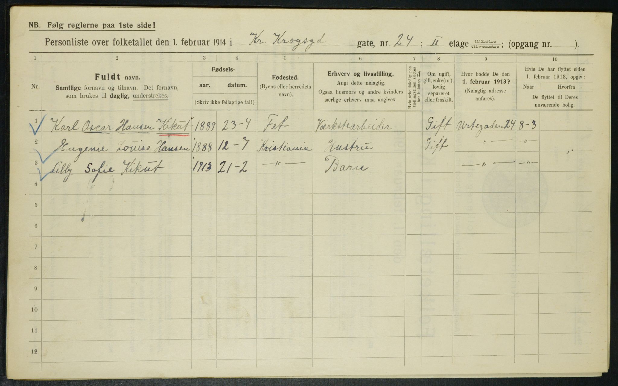 OBA, Municipal Census 1914 for Kristiania, 1914, p. 12037