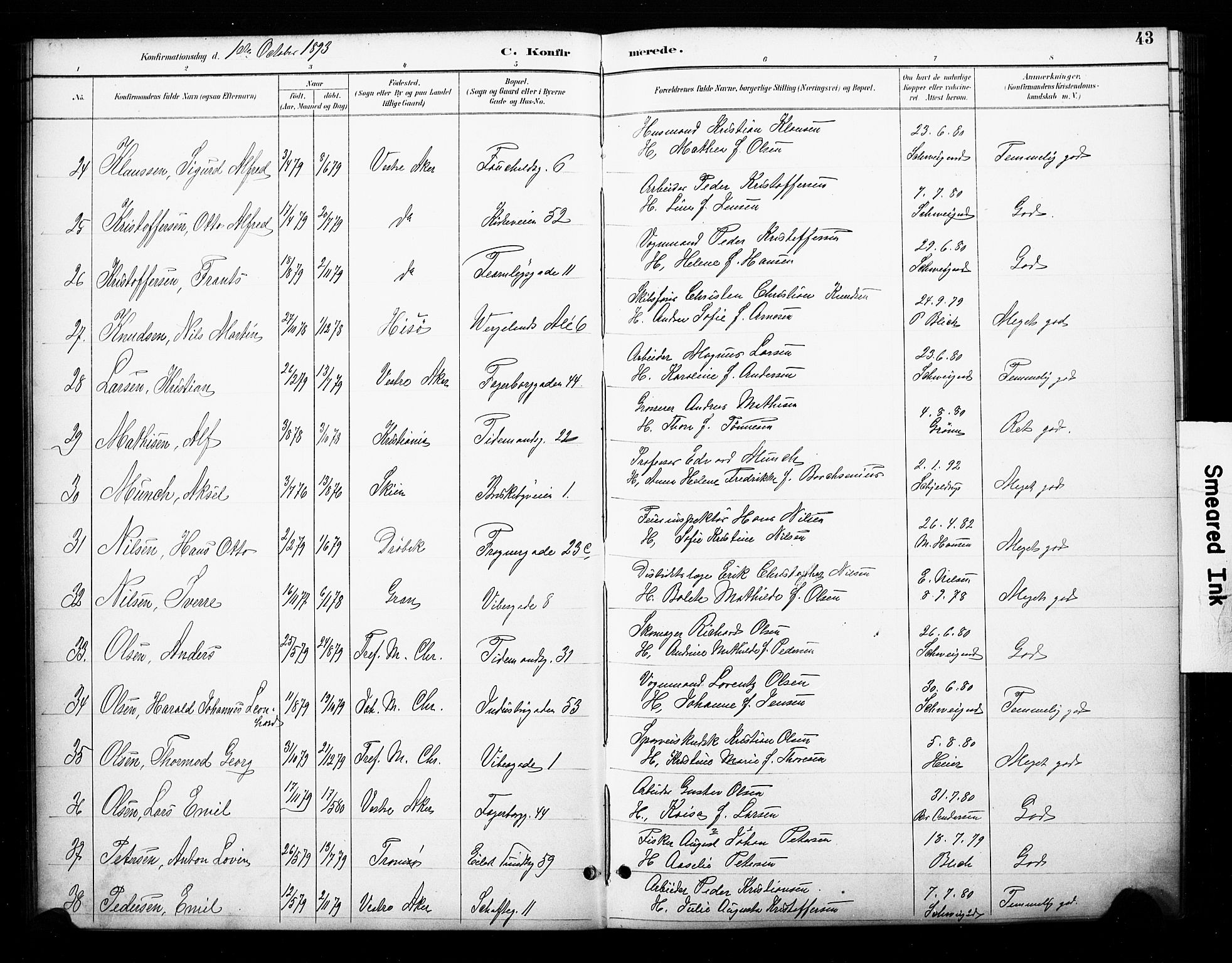 Uranienborg prestekontor Kirkebøker, SAO/A-10877/F/Fa/L0003: Parish register (official) no. 3, 1890-1904, p. 43