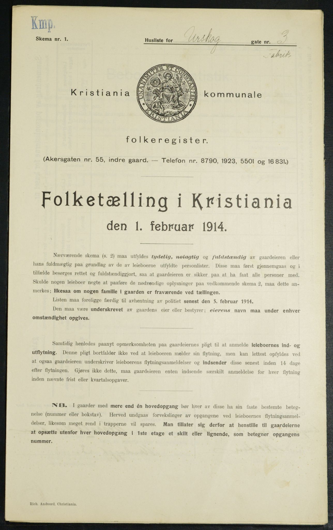 OBA, Municipal Census 1914 for Kristiania, 1914, p. 2550