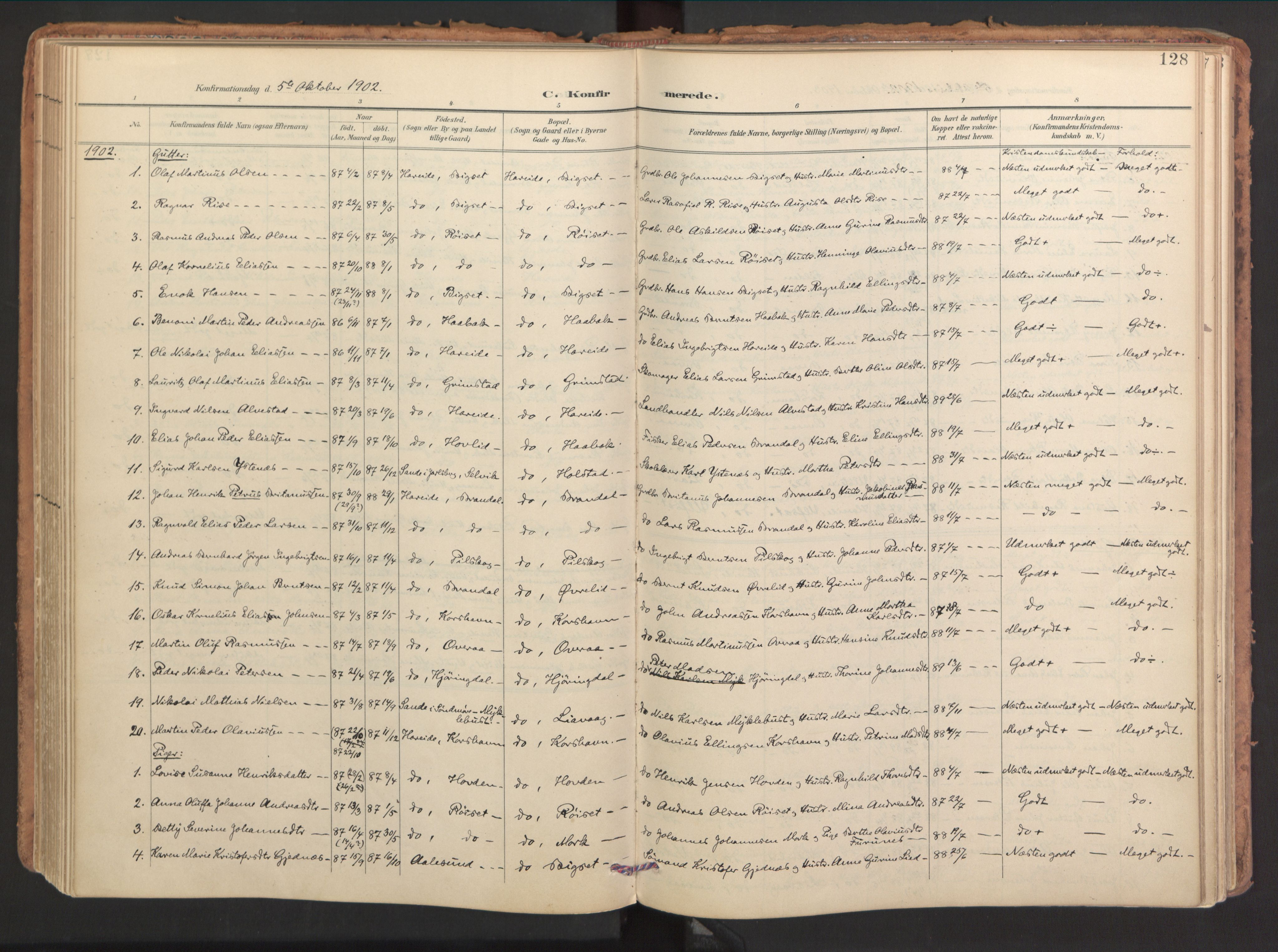 Ministerialprotokoller, klokkerbøker og fødselsregistre - Møre og Romsdal, SAT/A-1454/510/L0123: Parish register (official) no. 510A03, 1898-1922, p. 128