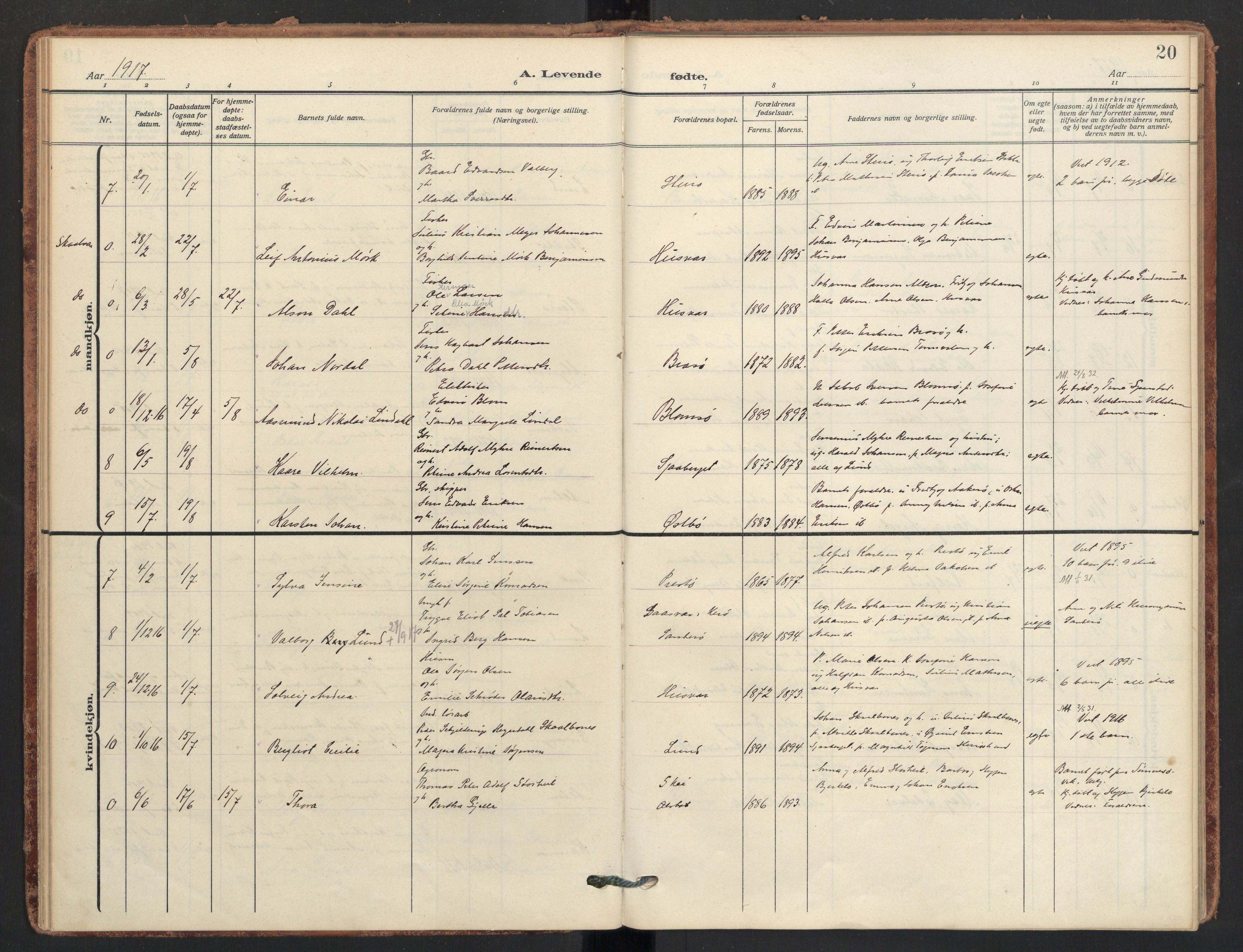 Ministerialprotokoller, klokkerbøker og fødselsregistre - Nordland, AV/SAT-A-1459/830/L0455: Parish register (official) no. 830A19, 1912-1942, p. 20