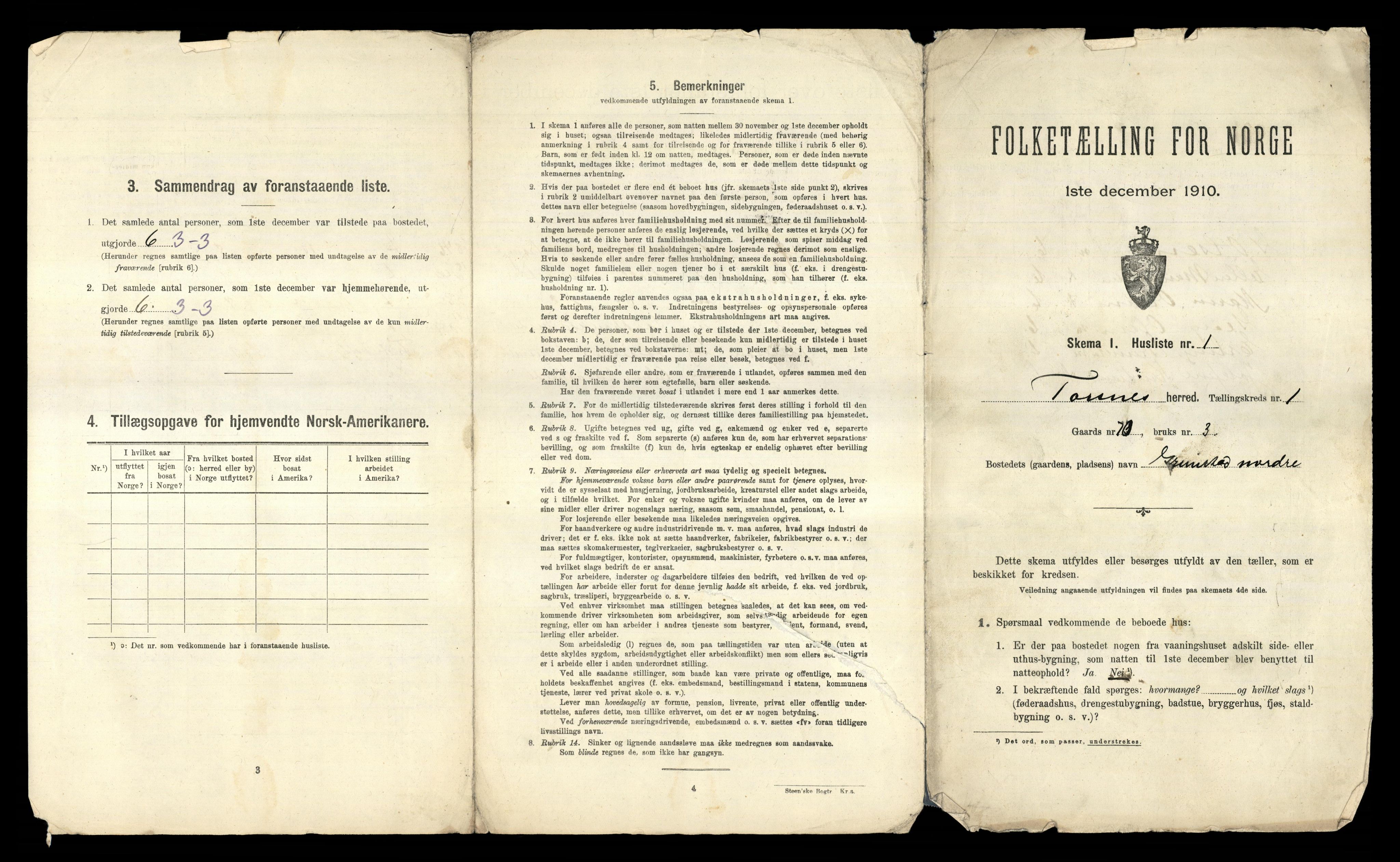 RA, 1910 census for Torsnes, 1910, p. 16