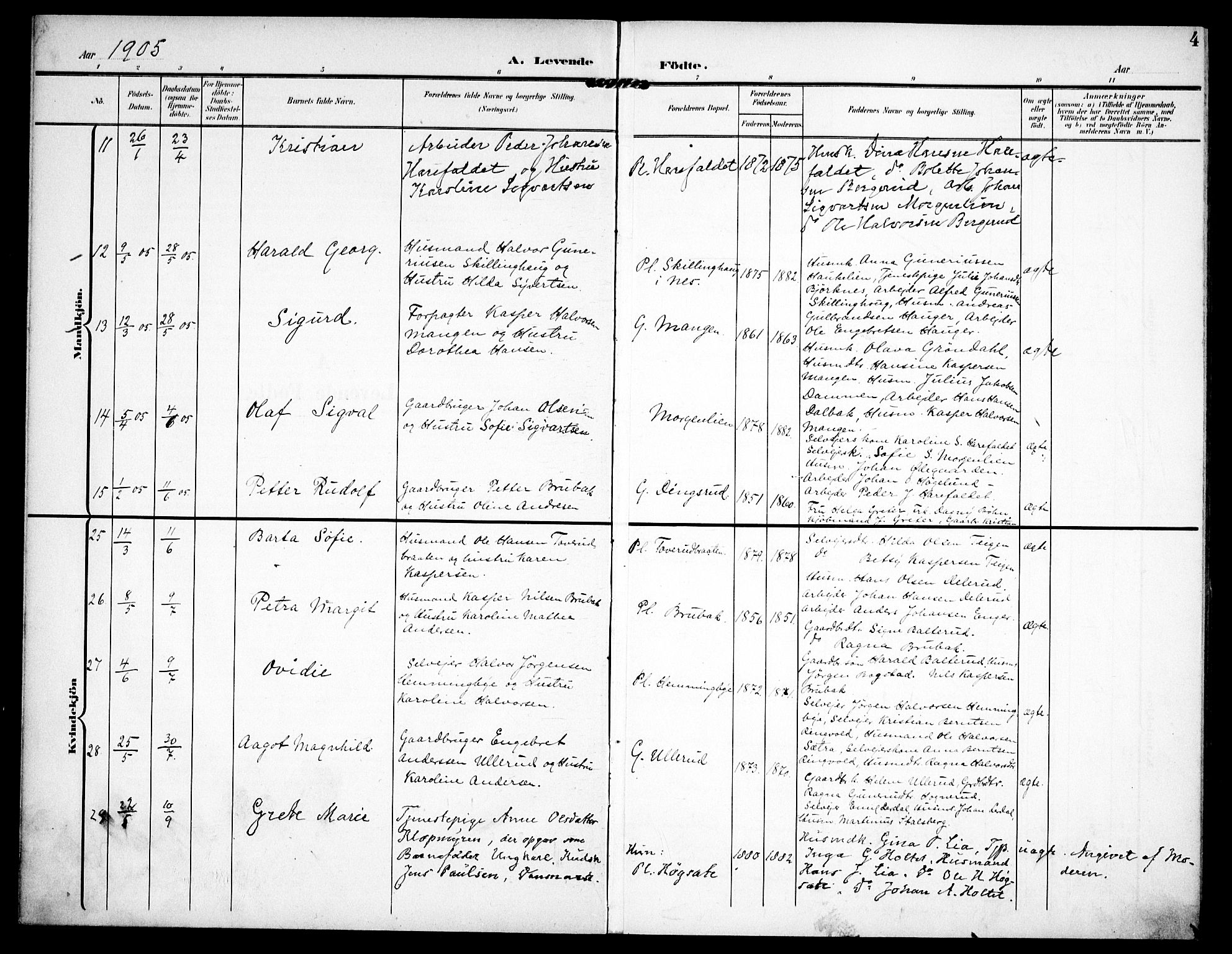 Aurskog prestekontor Kirkebøker, SAO/A-10304a/F/Fa/L0011: Parish register (official) no. I 11, 1905-1911, p. 4