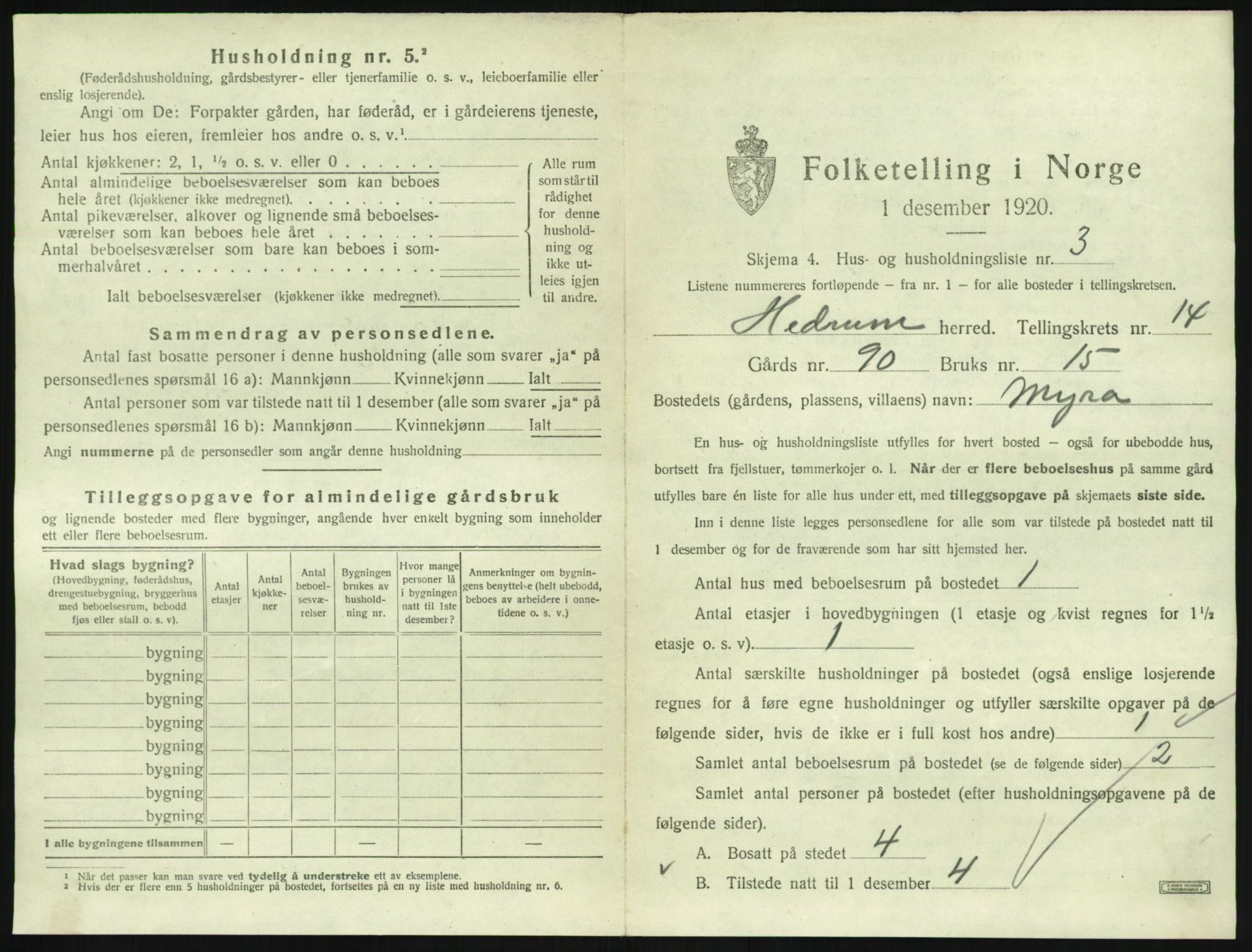 SAKO, 1920 census for Hedrum, 1920, p. 1261