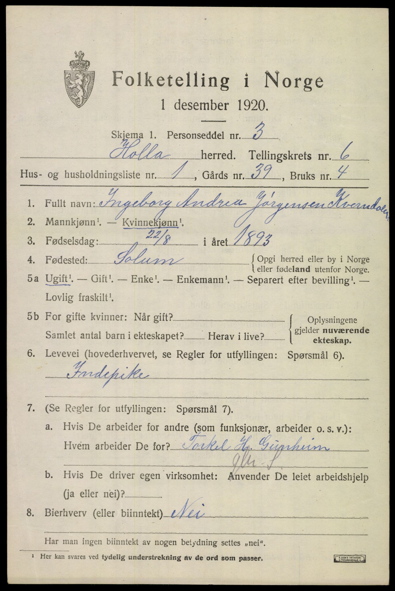 SAKO, 1920 census for Holla, 1920, p. 4471