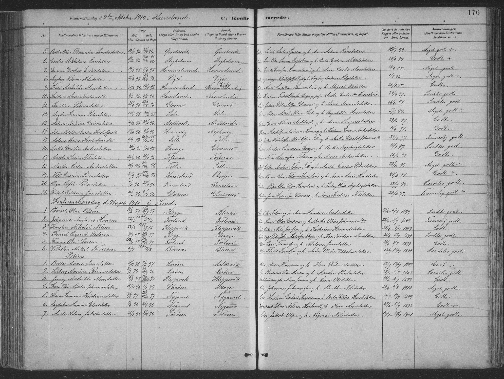 Sund sokneprestembete, SAB/A-99930: Parish register (copy) no. B 3, 1882-1911, p. 176