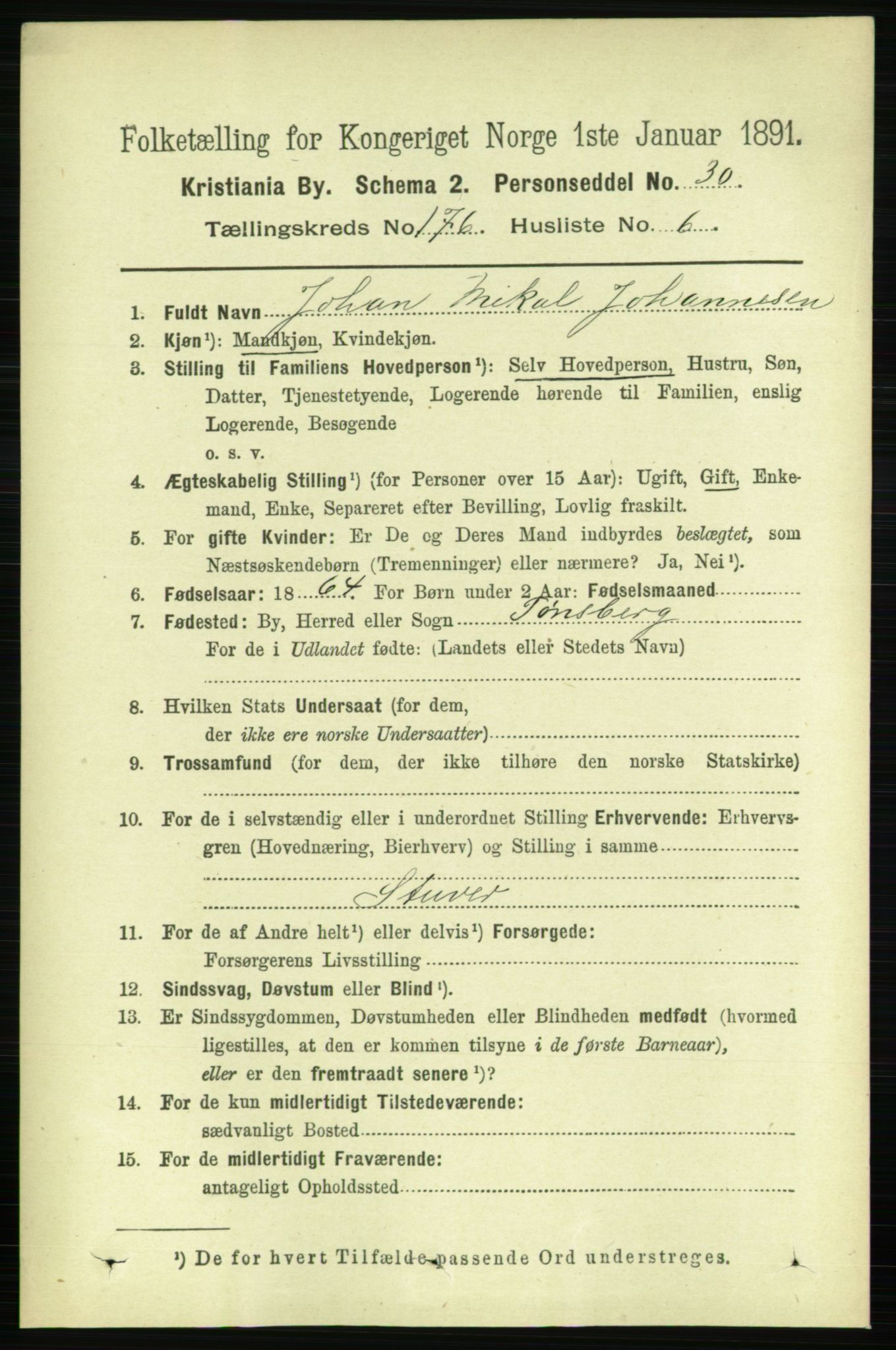 RA, 1891 census for 0301 Kristiania, 1891, p. 105685