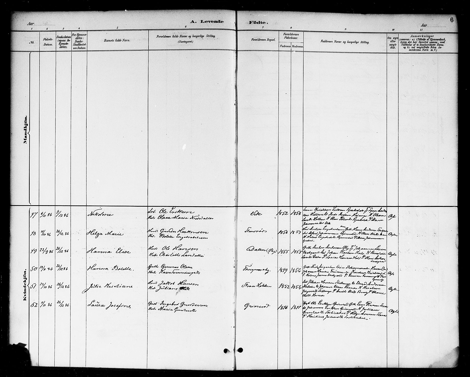 Skjeberg prestekontor Kirkebøker, AV/SAO-A-10923/F/Fa/L0009: Parish register (official) no. I 9, 1886-1897, p. 6