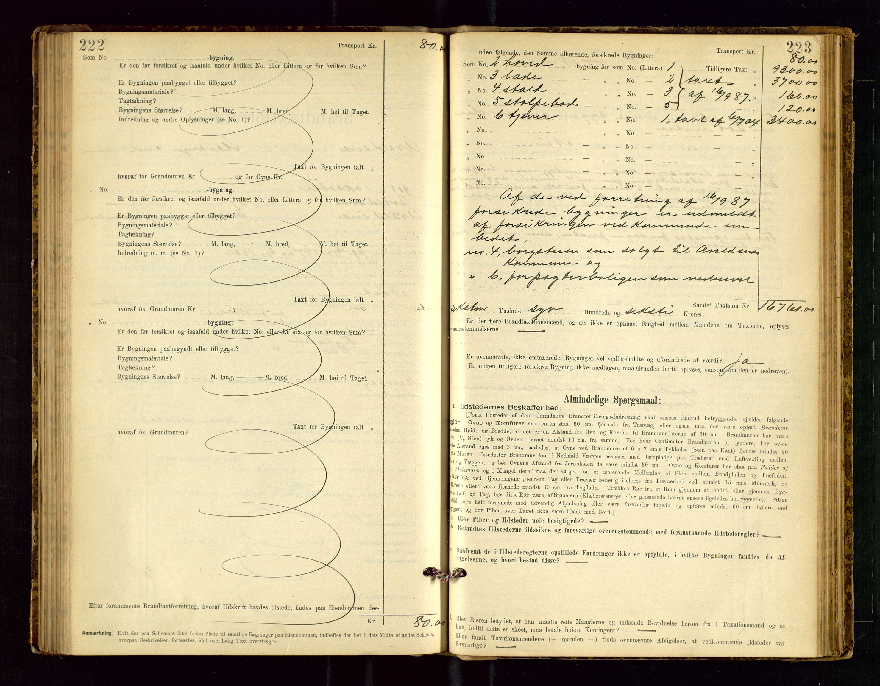 Avaldsnes lensmannskontor, SAST/A-100286/Gob/L0001: "Brandtaxationsprotokol for Avaldsnes Lensmandsdistrikt Ryfylke Fogderi", 1894-1925, p. 222-223