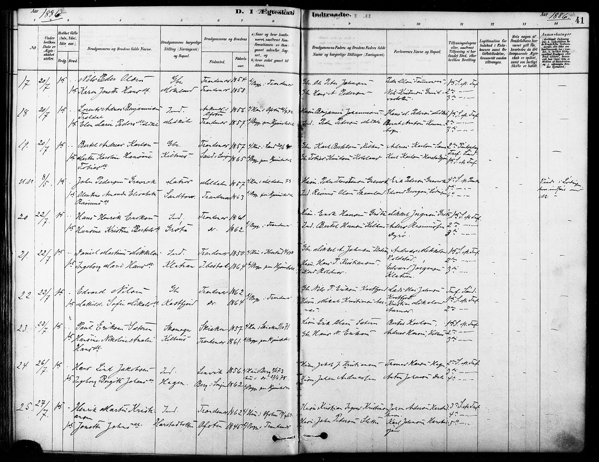 Trondenes sokneprestkontor, SATØ/S-1319/H/Ha/L0015kirke: Parish register (official) no. 15, 1878-1889, p. 41