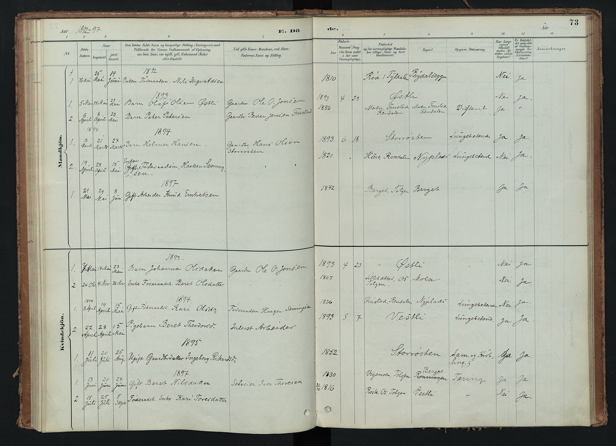 Tynset prestekontor, SAH/PREST-058/H/Ha/Haa/L0024: Parish register (official) no. 24, 1885-1916, p. 73