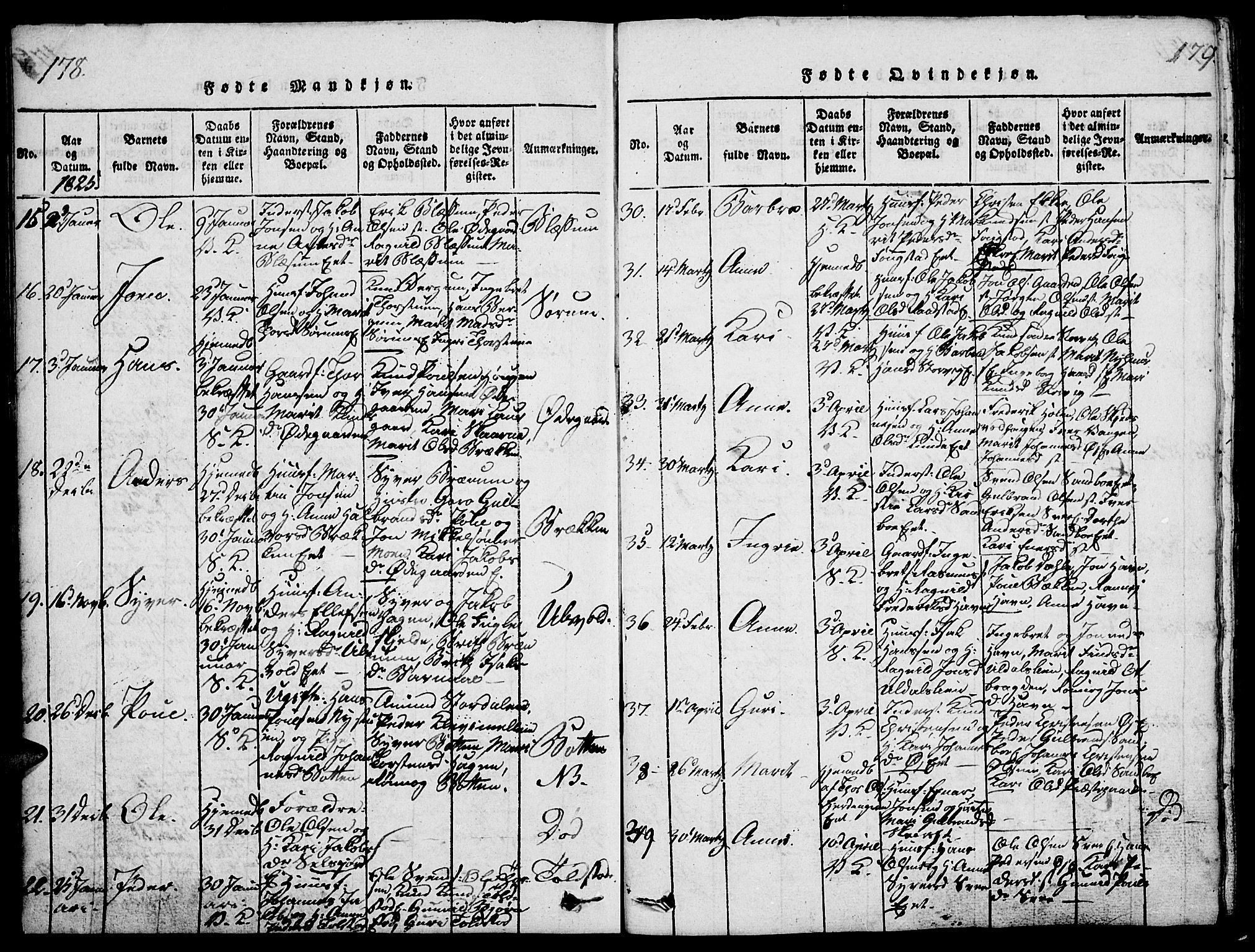 Vågå prestekontor, SAH/PREST-076/H/Ha/Haa/L0003: Parish register (official) no. 3, 1815-1827, p. 178-179