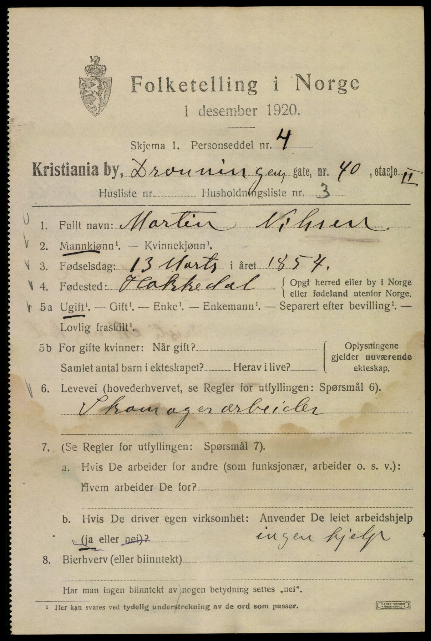 SAO, 1920 census for Kristiania, 1920, p. 203815