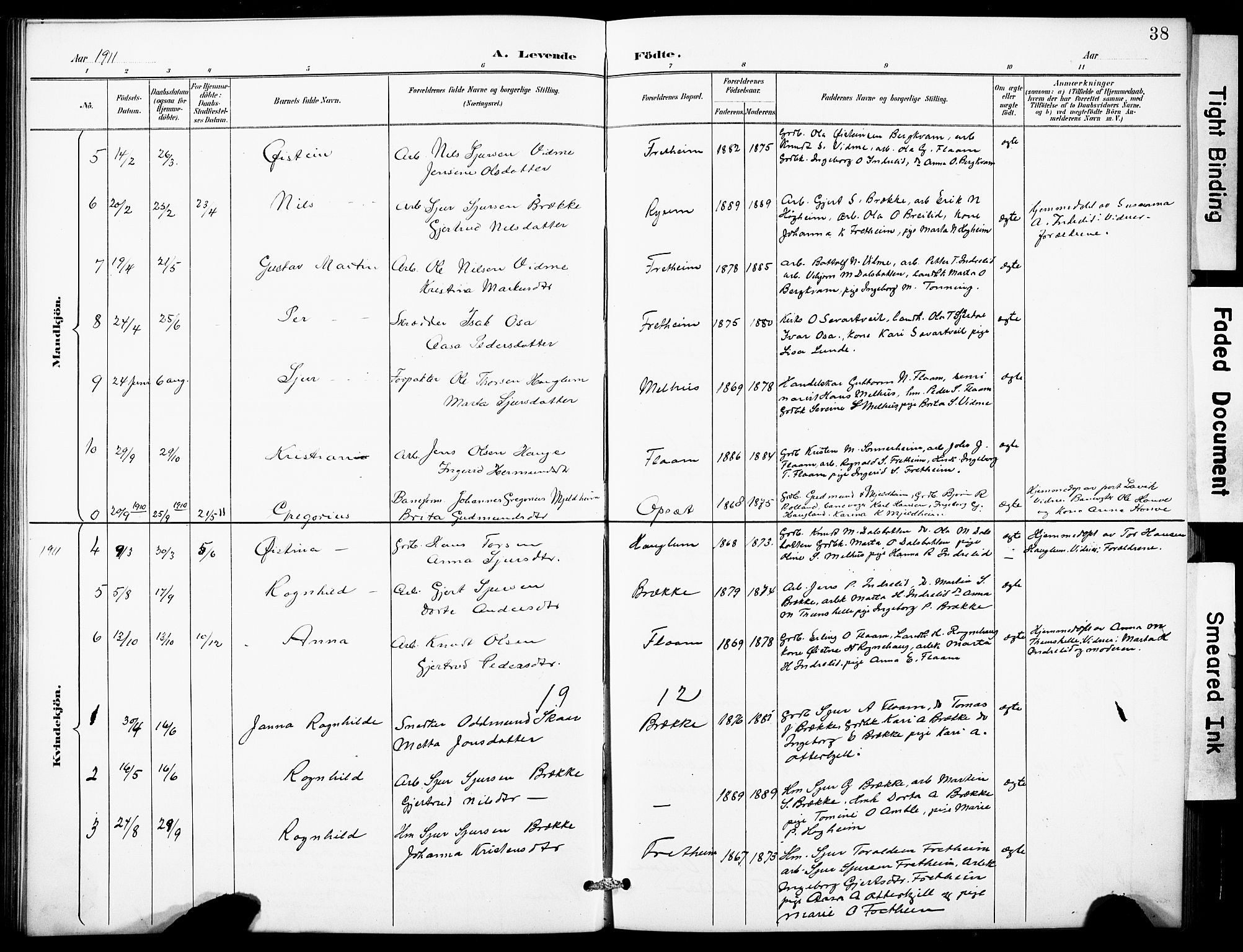 Aurland sokneprestembete, SAB/A-99937/H/Hb/Hbb/L0002: Parish register (copy) no. B 2, 1887-1929, p. 38