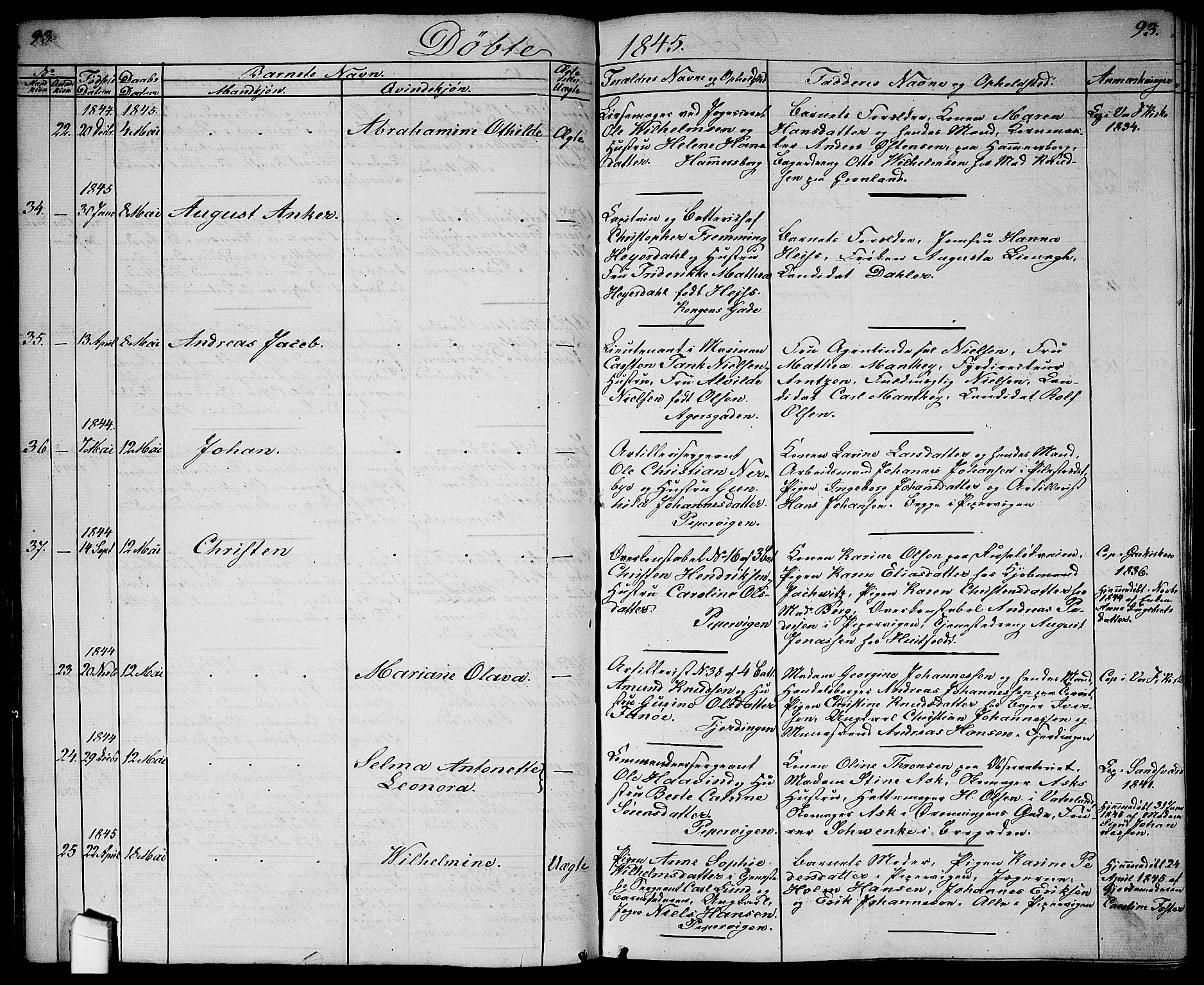 Garnisonsmenigheten Kirkebøker, SAO/A-10846/G/Ga/L0005: Parish register (copy) no. 5, 1841-1860, p. 93
