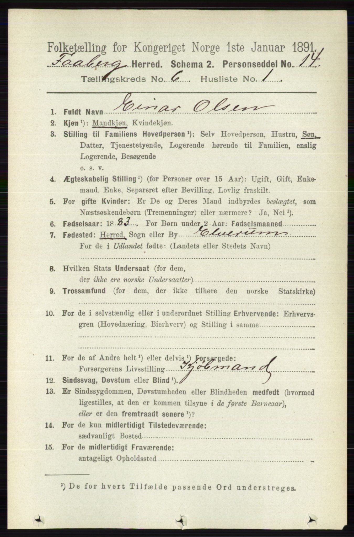 RA, 1891 census for 0524 Fåberg, 1891, p. 2232