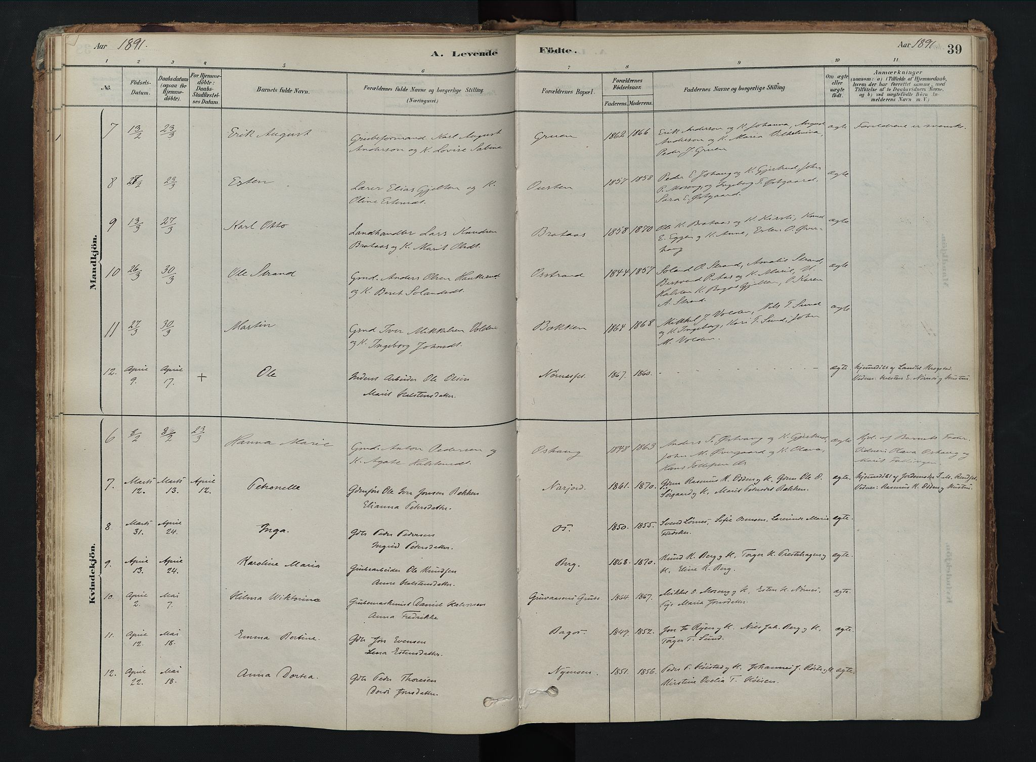 Tolga prestekontor, SAH/PREST-062/K/L0008: Parish register (official) no. 8, 1877-1910, p. 39