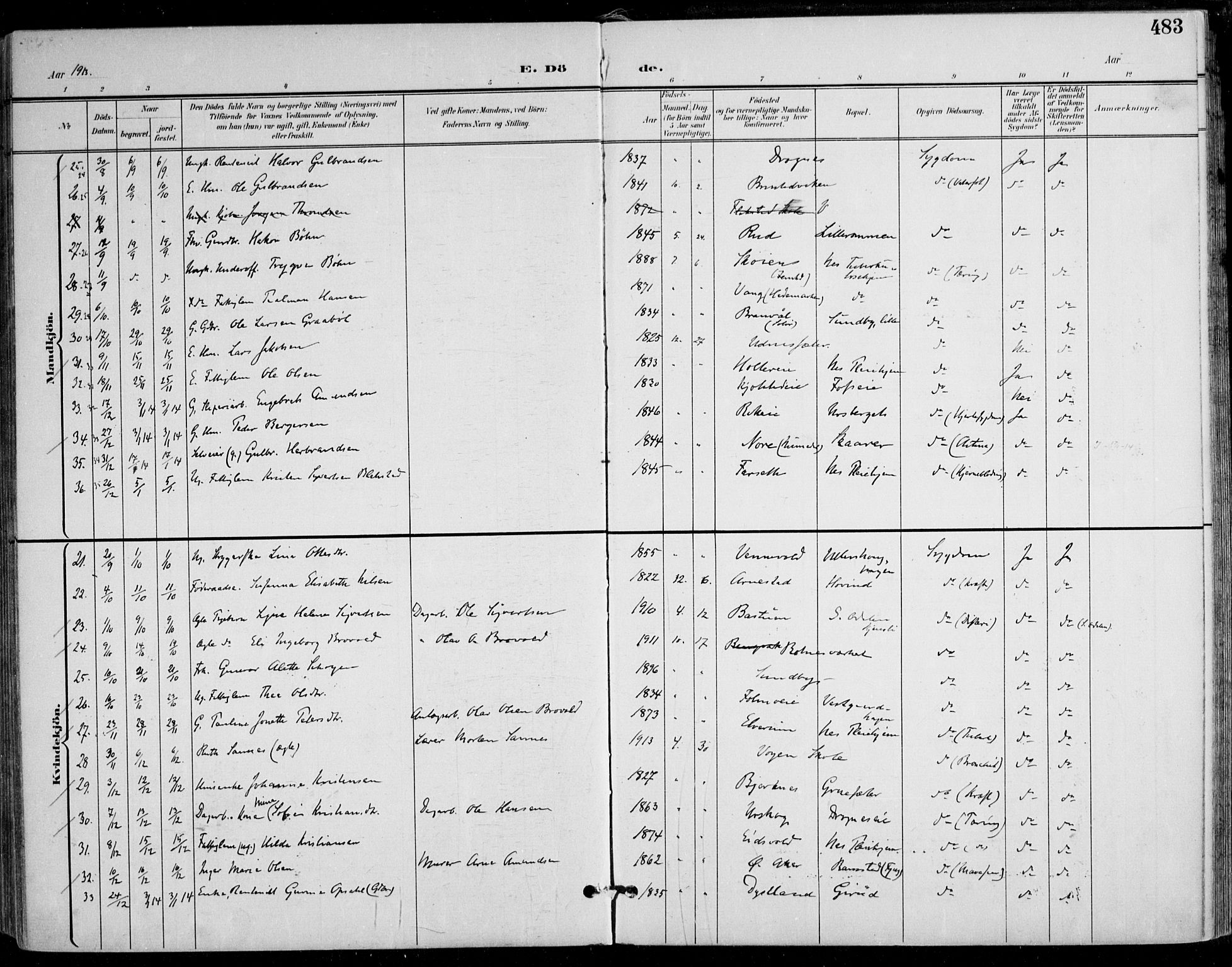 Nes prestekontor Kirkebøker, AV/SAO-A-10410/F/Fa/L0011: Parish register (official) no. I 11, 1899-1918, p. 483