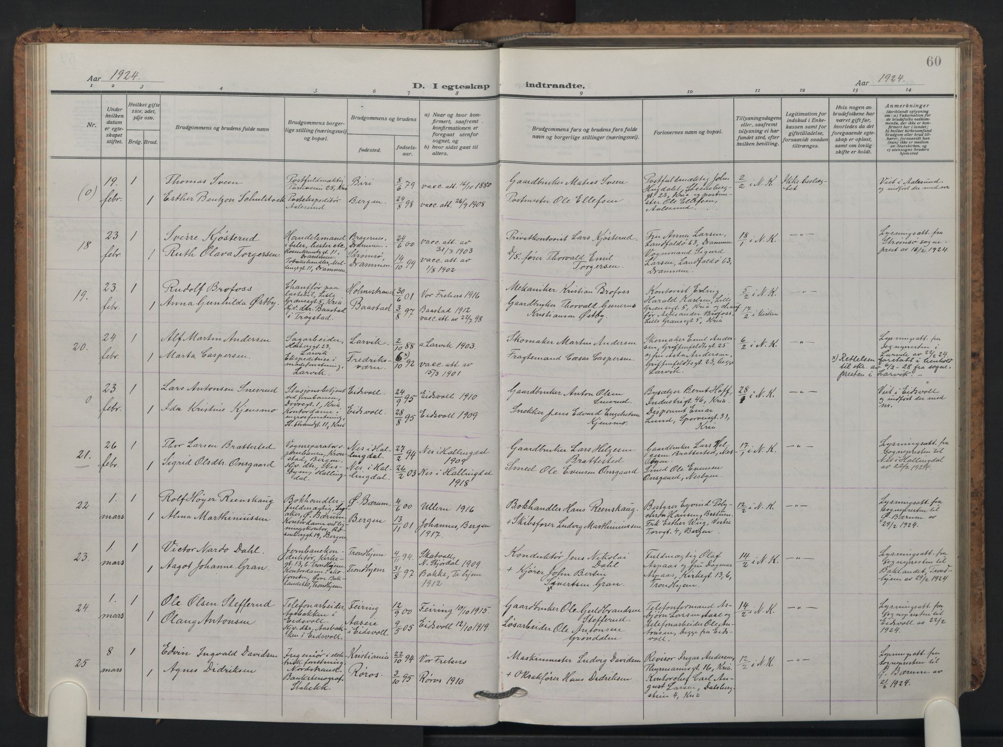 Oslo domkirke Kirkebøker, AV/SAO-A-10752/F/Fa/L0040: Parish register (official) no. 40, 1921-1932, p. 60