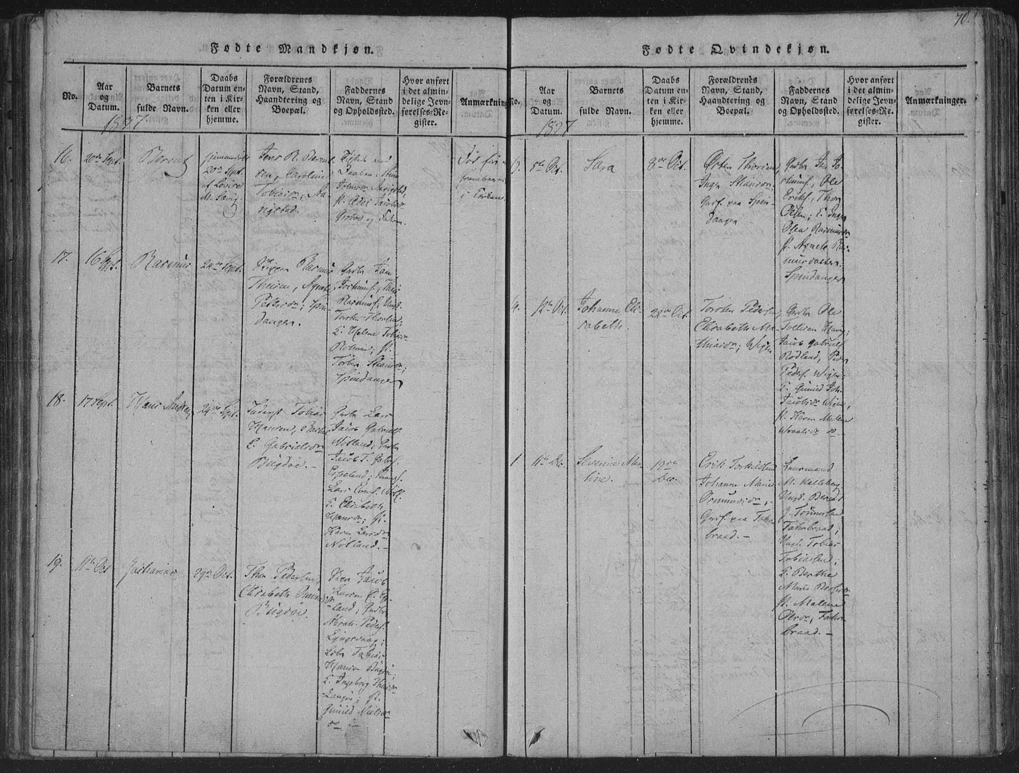 Herad sokneprestkontor, AV/SAK-1111-0018/F/Fa/Fab/L0002: Parish register (official) no. A 2, 1816-1844, p. 70