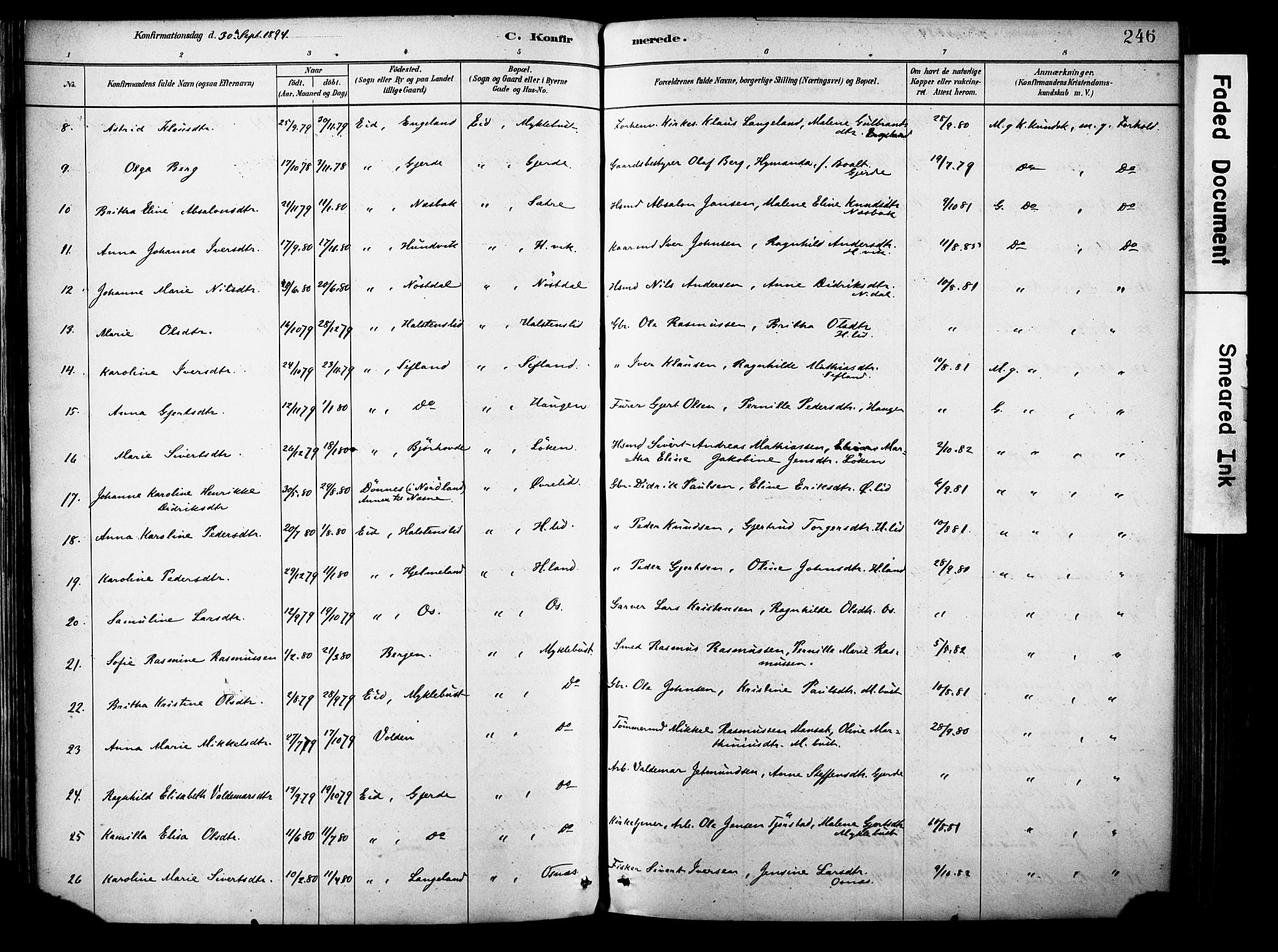 Eid sokneprestembete, AV/SAB-A-82301/H/Haa/Haab/L0001: Parish register (official) no. B 1, 1879-1906, p. 246