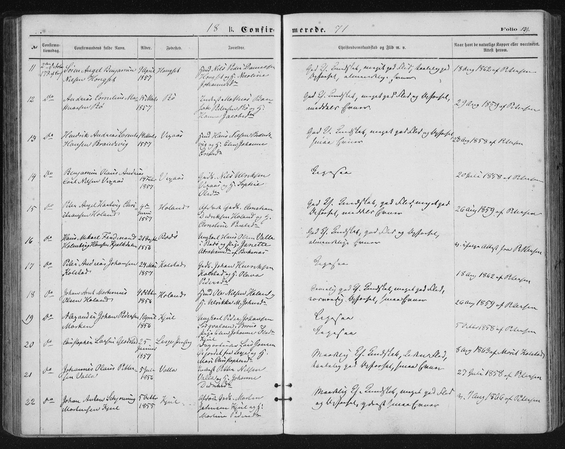 Ministerialprotokoller, klokkerbøker og fødselsregistre - Nordland, AV/SAT-A-1459/816/L0241: Parish register (official) no. 816A07, 1870-1885, p. 131