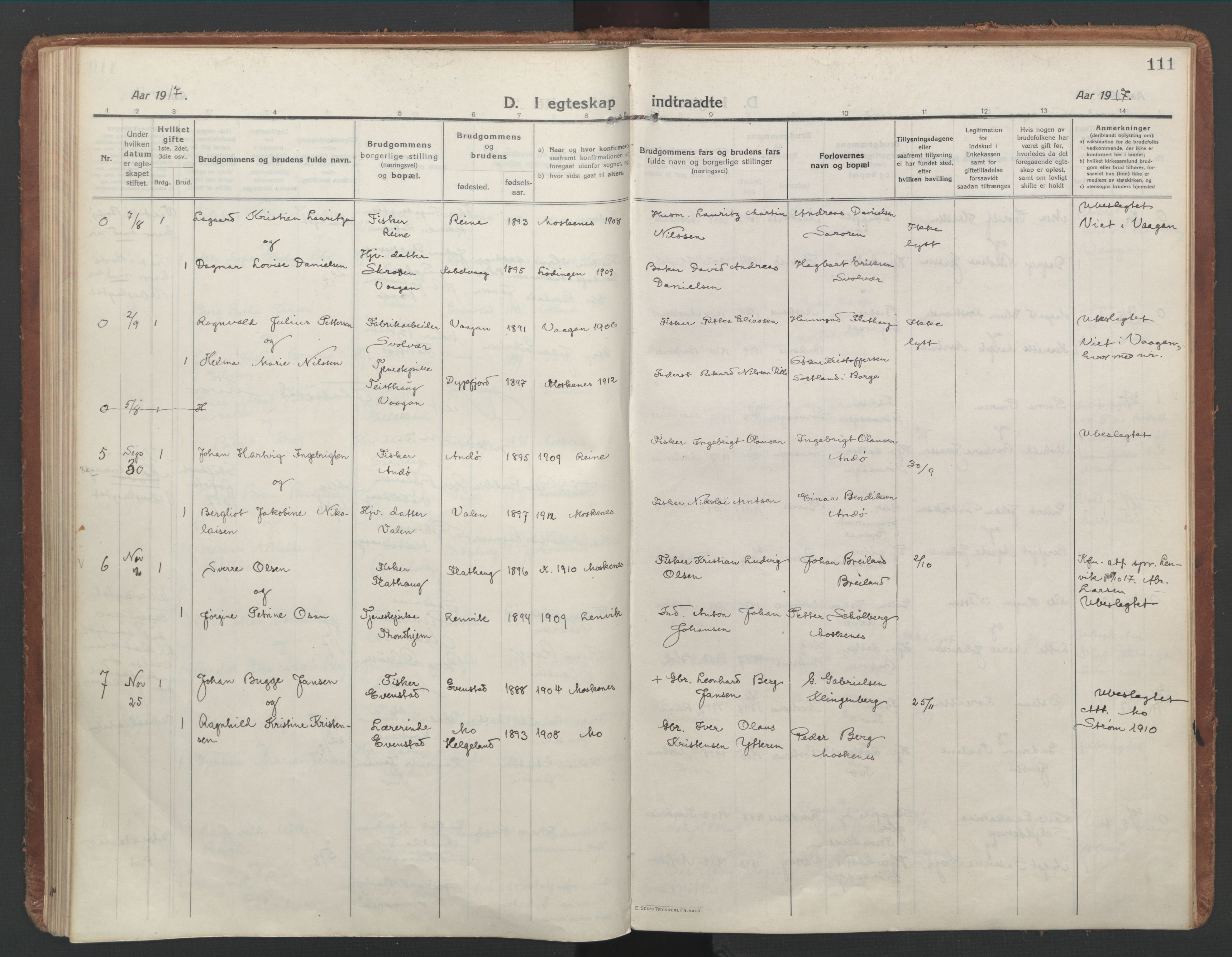 Ministerialprotokoller, klokkerbøker og fødselsregistre - Nordland, AV/SAT-A-1459/886/L1222: Parish register (official) no. 886A04, 1914-1926, p. 111