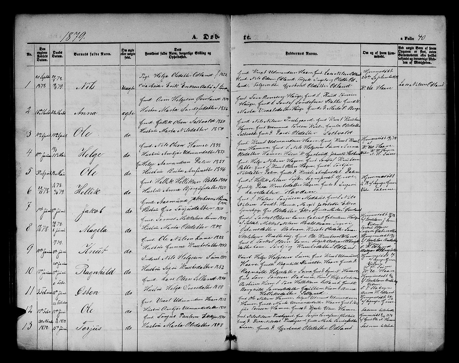 Røldal sokneprestembete, AV/SAB-A-100247: Parish register (copy) no. A 2, 1861-1886, p. 40