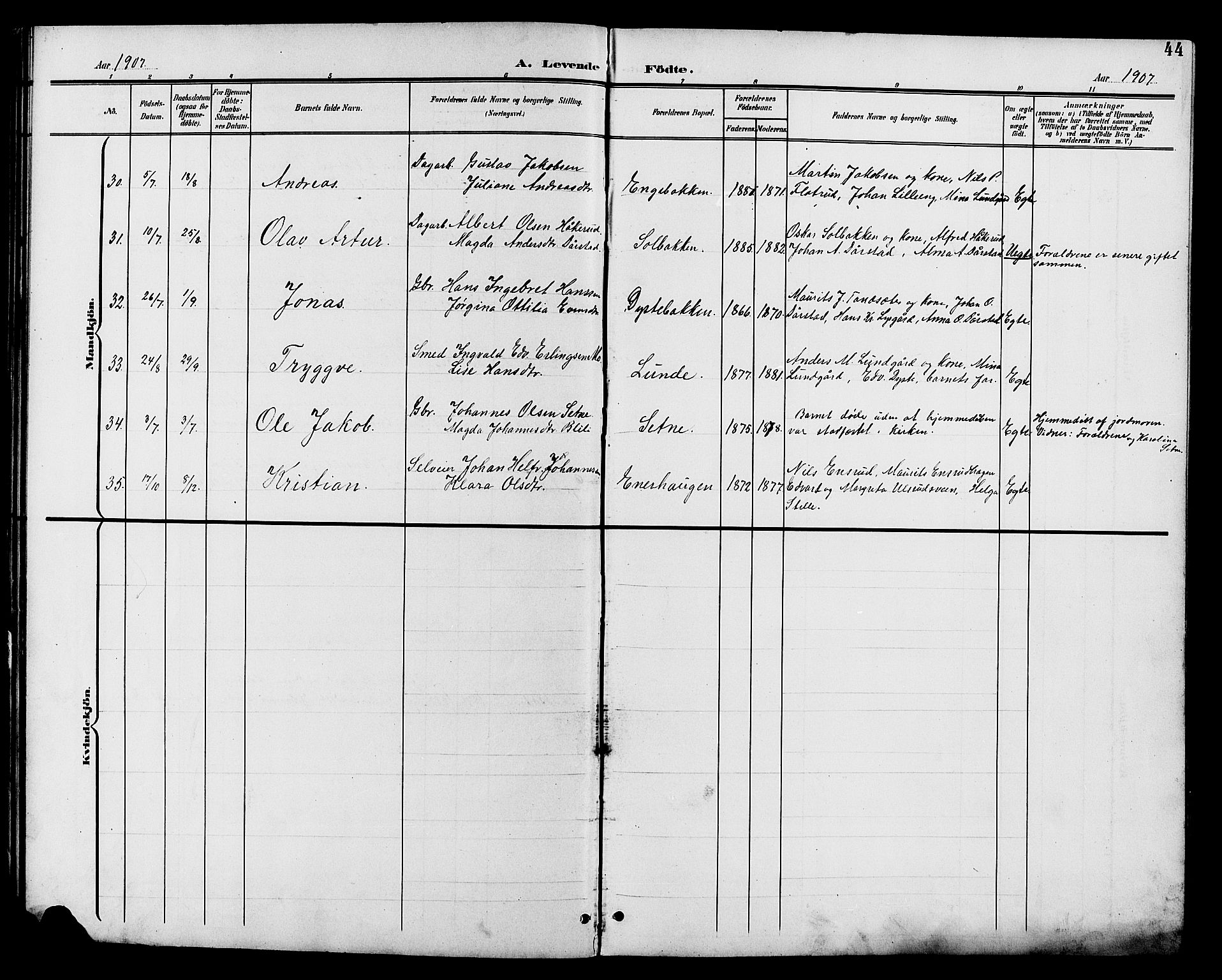 Vestre Toten prestekontor, SAH/PREST-108/H/Ha/Hab/L0011: Parish register (copy) no. 11, 1901-1911, p. 44